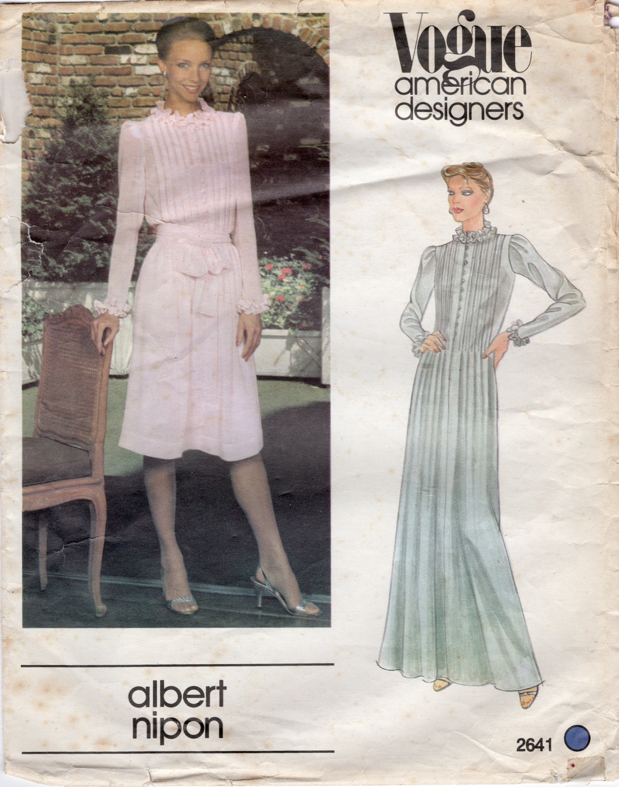 1980's Vogue American Designer Pin Tucked Dress and Bias Cut Slip Pattern in two lengths - Albert Nipon - Bust 31.5" - No. 2641