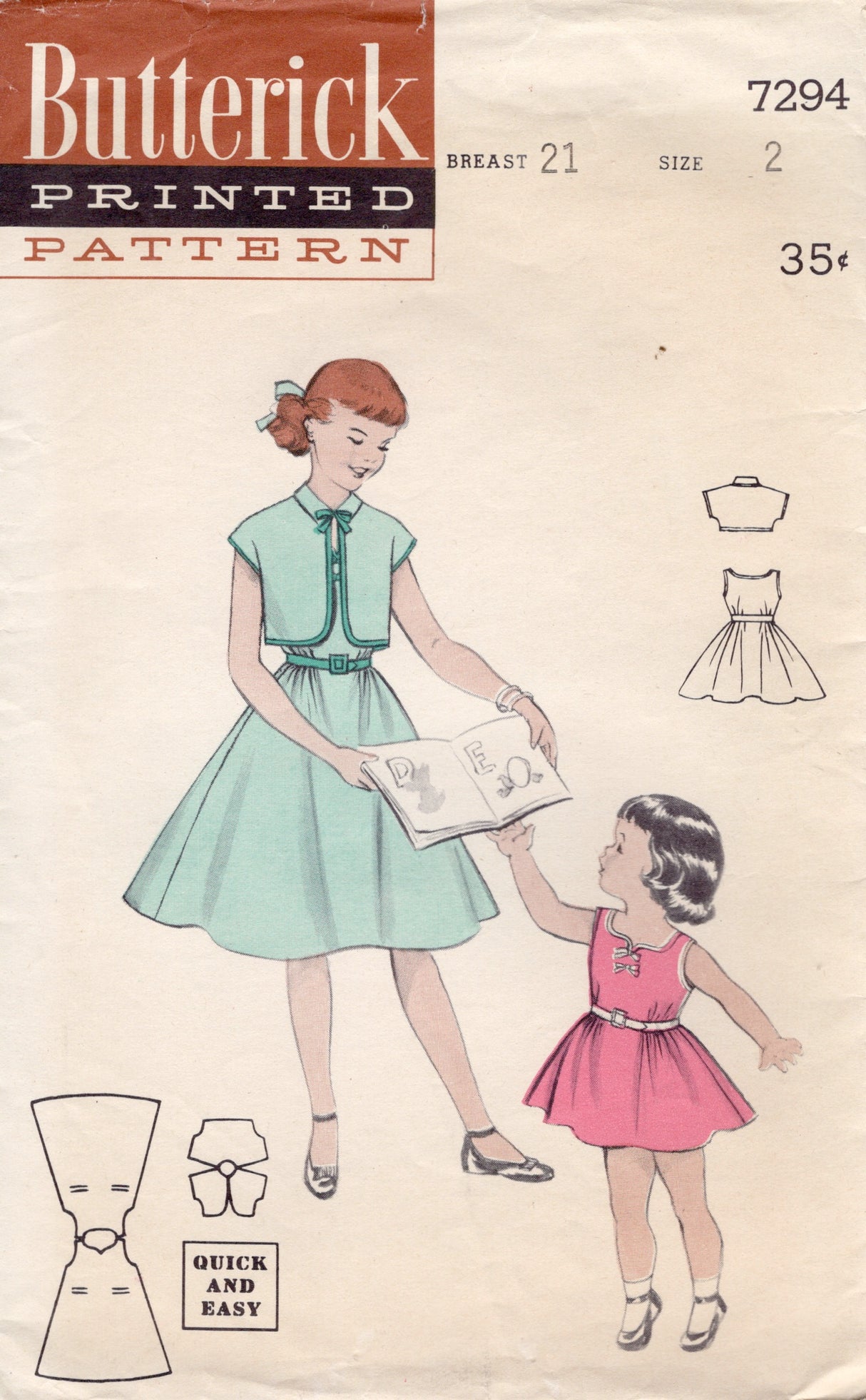 1950's Butterick Child's Sun Dress and Bolero Jacket Pattern - Chest 21" - No. 7294