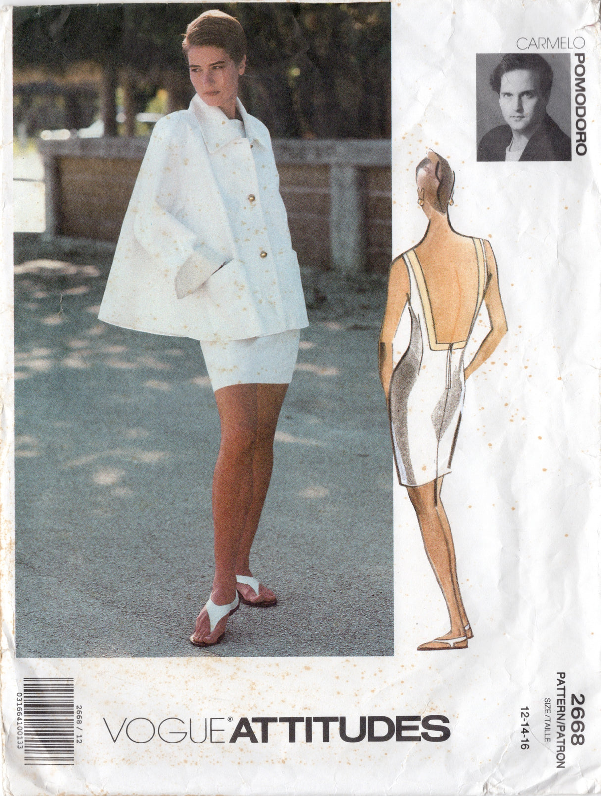 1990's Vogue Attitudes Low Cut Back Sheath Dress and Cape pattern - Bust 34-38" - No. 2668
