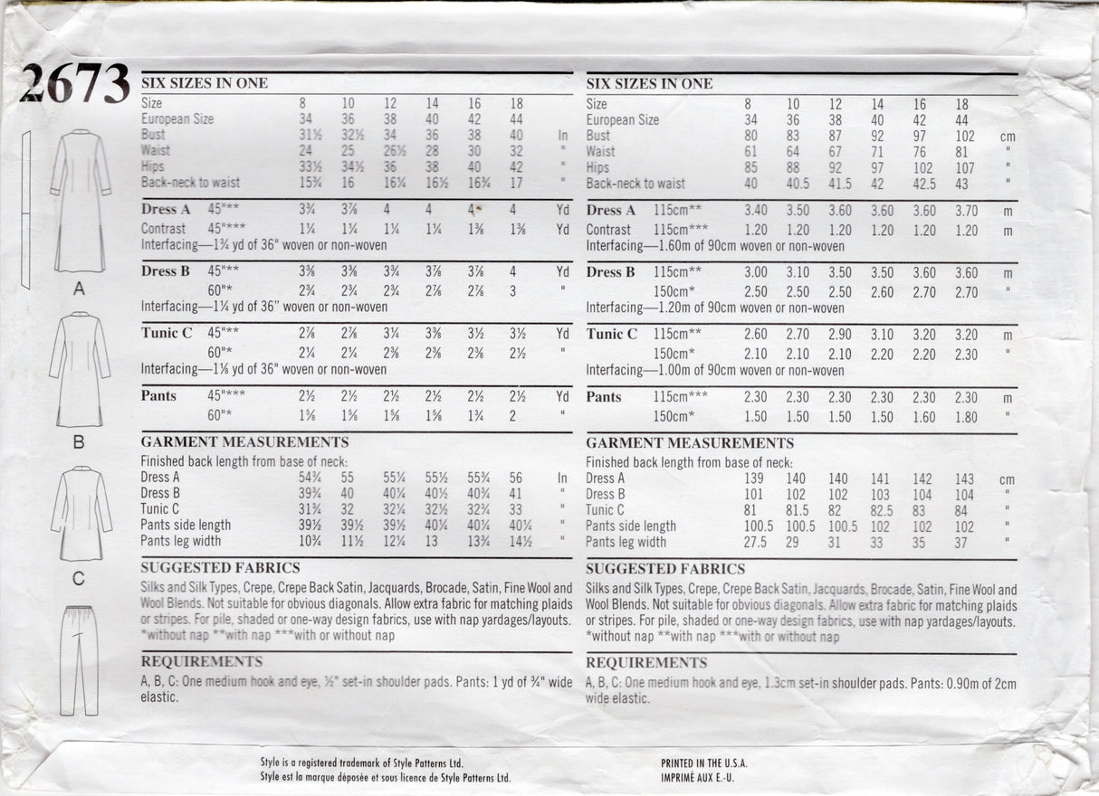 1990's Style Wrap Dress or Tunic, Pants and Long Belt Pattern - Bust 31.5-40" - No. 2673