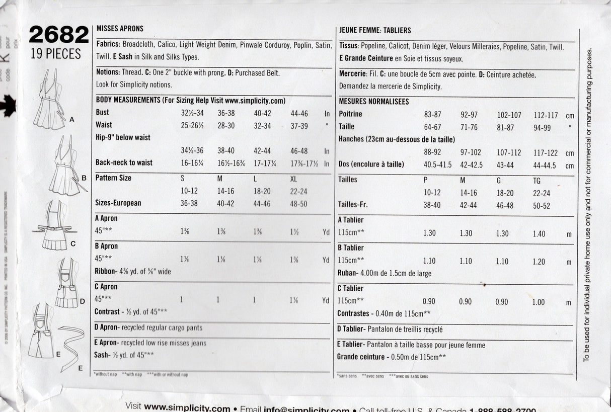 2000’s Simplicity Full Novelty Aprons Pattern - No. 2682