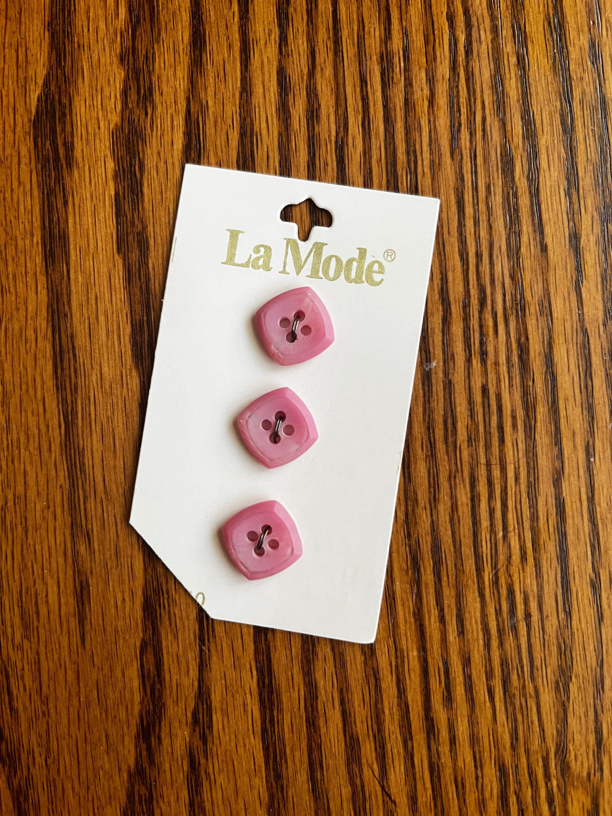 1980’s La Mode Pink Square Plastic Buttons - Set of 3 - 5/8" - on card