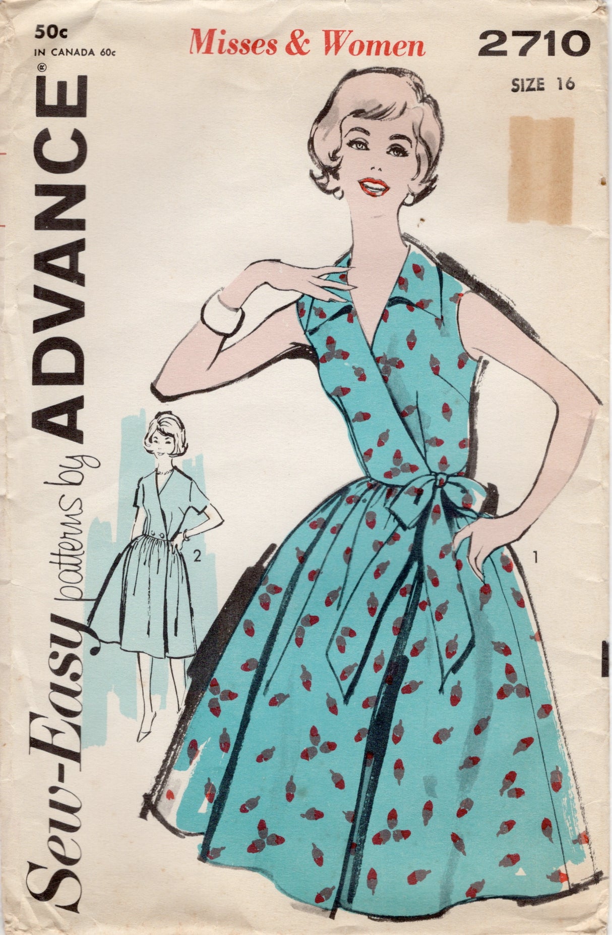 1960’s Advance Wrap Fit and Flare Dress Pattern - Bust 36” - No. 2710