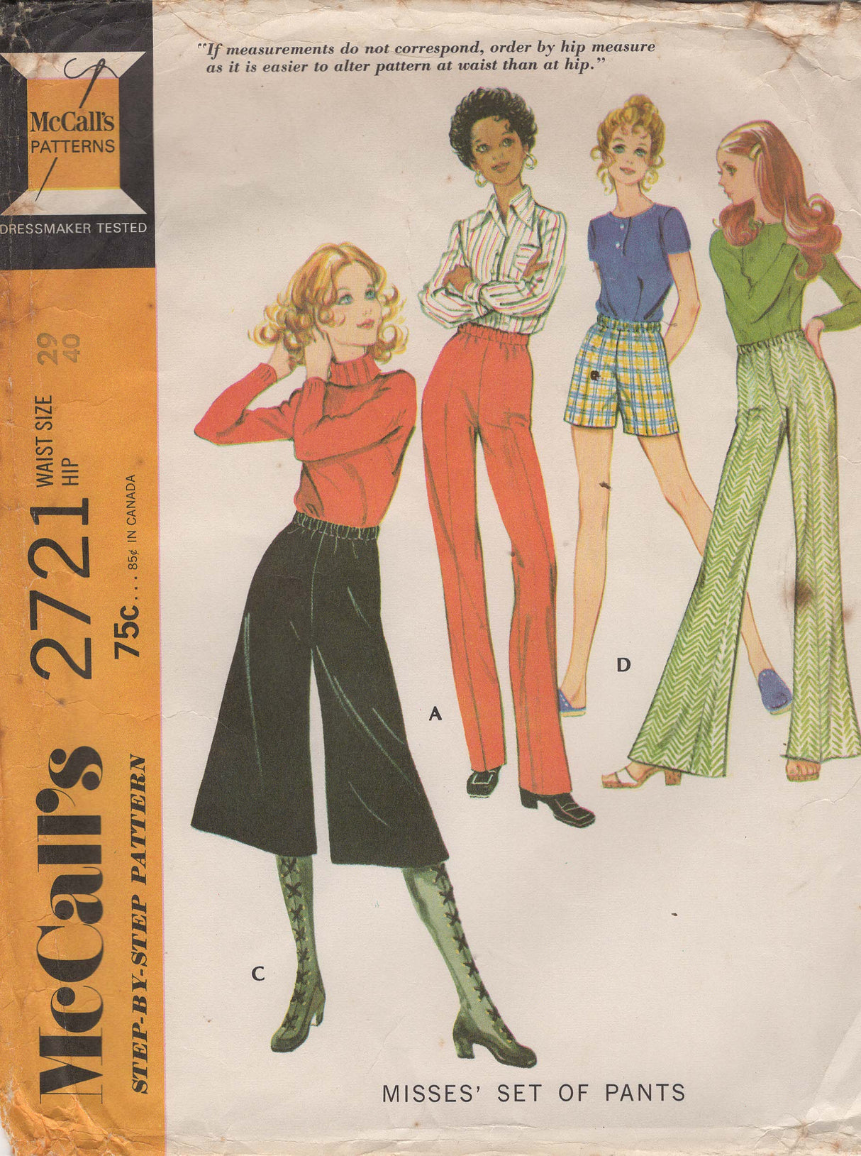 1970's McCall's Set of Pants - Waist 29" - No. 2721