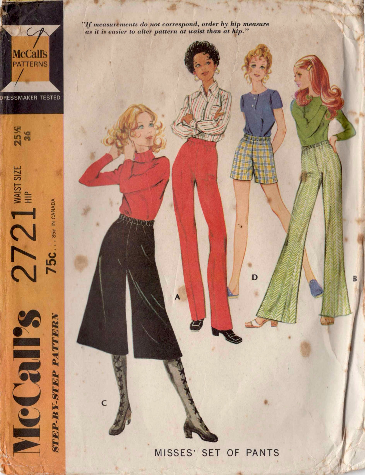 1970's McCall's Set of Pants Pattern - Waist 25.5" - No. 2721