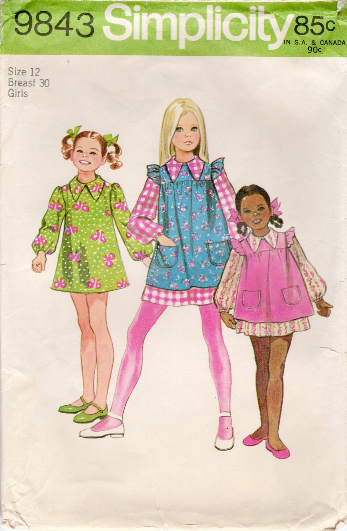 1970's Simplicity Child's Dress and Pinafore Smock Pattern - 12 yrs - Chest 30" - No. 9843