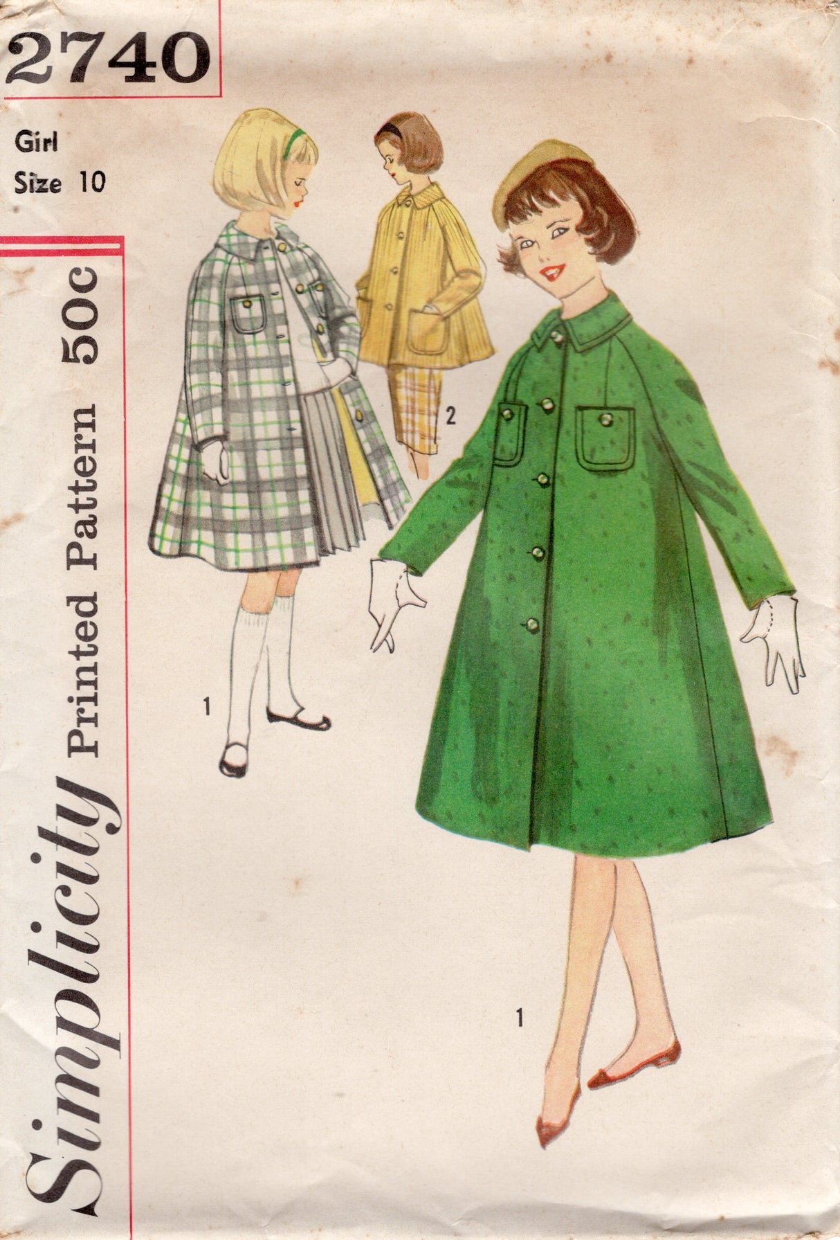 1950's Simplicity Child's Swing Coat Pattern - 10 yrs - Chest 28" - No. 2740