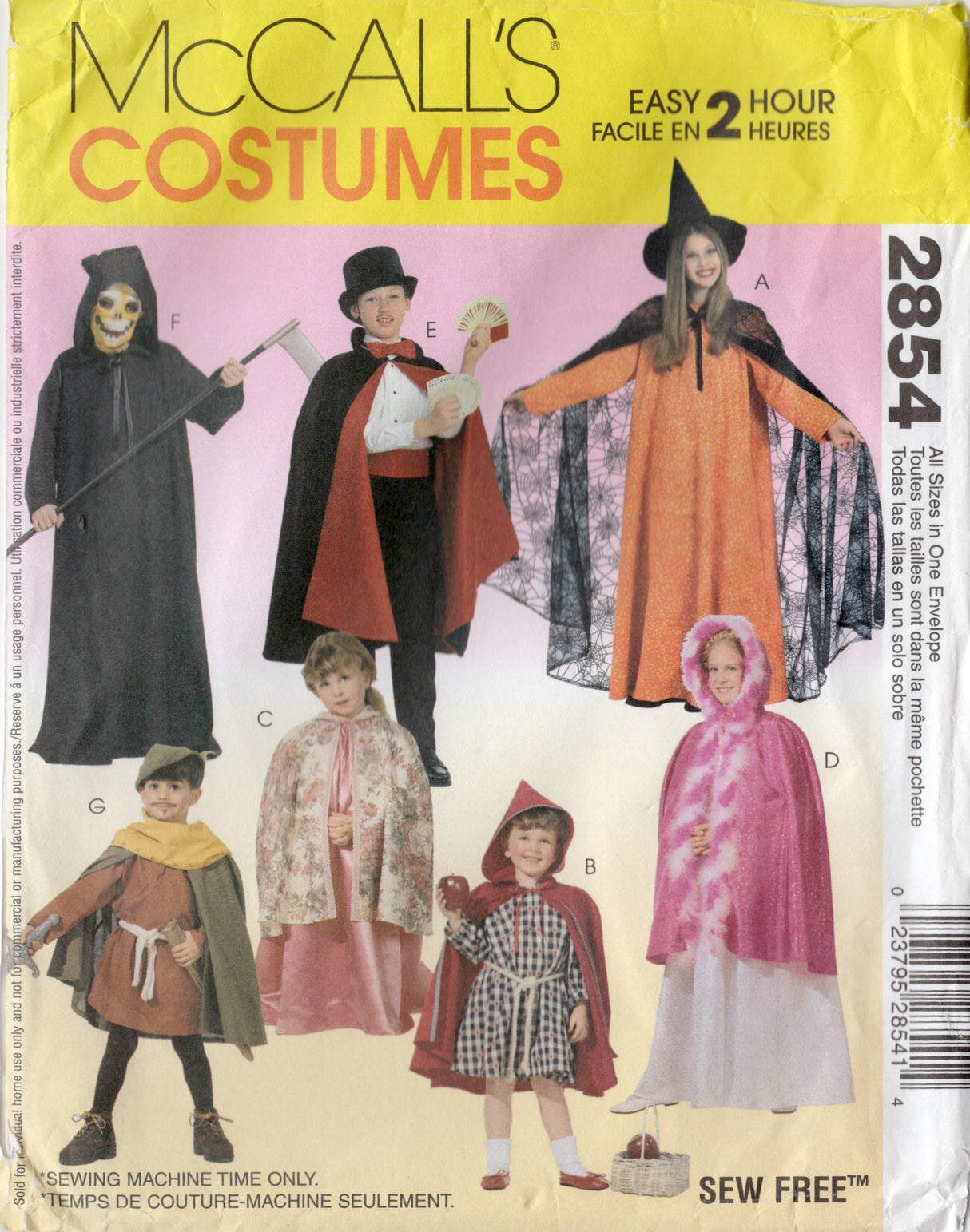 2000's McCall's Child's Prince, Magician, Robin Hood, Death,, Red Riding Hood, and Witch Costume - Chest 21-30" - No. 2854