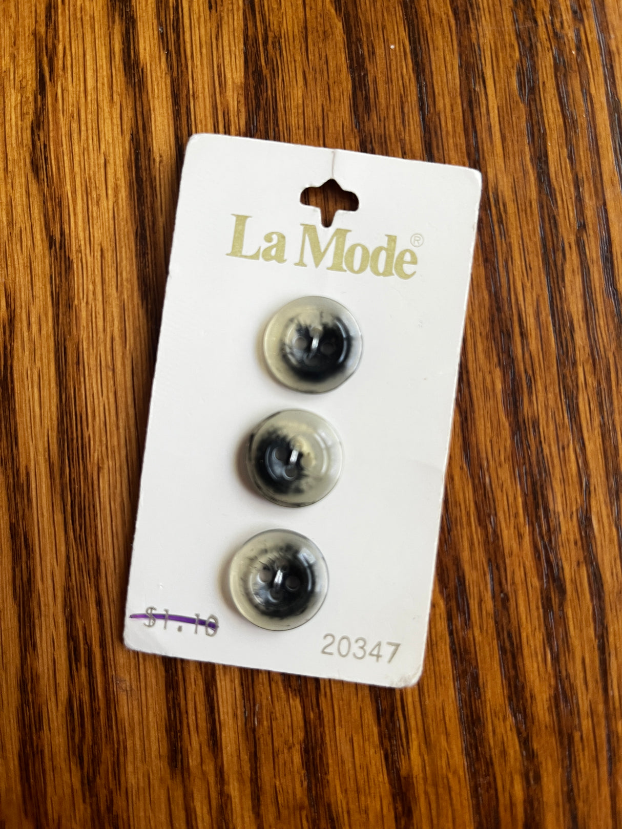 1980’s La Mode Black and Clear Plastic Buttons - Set of 3 - 5/8” - on card