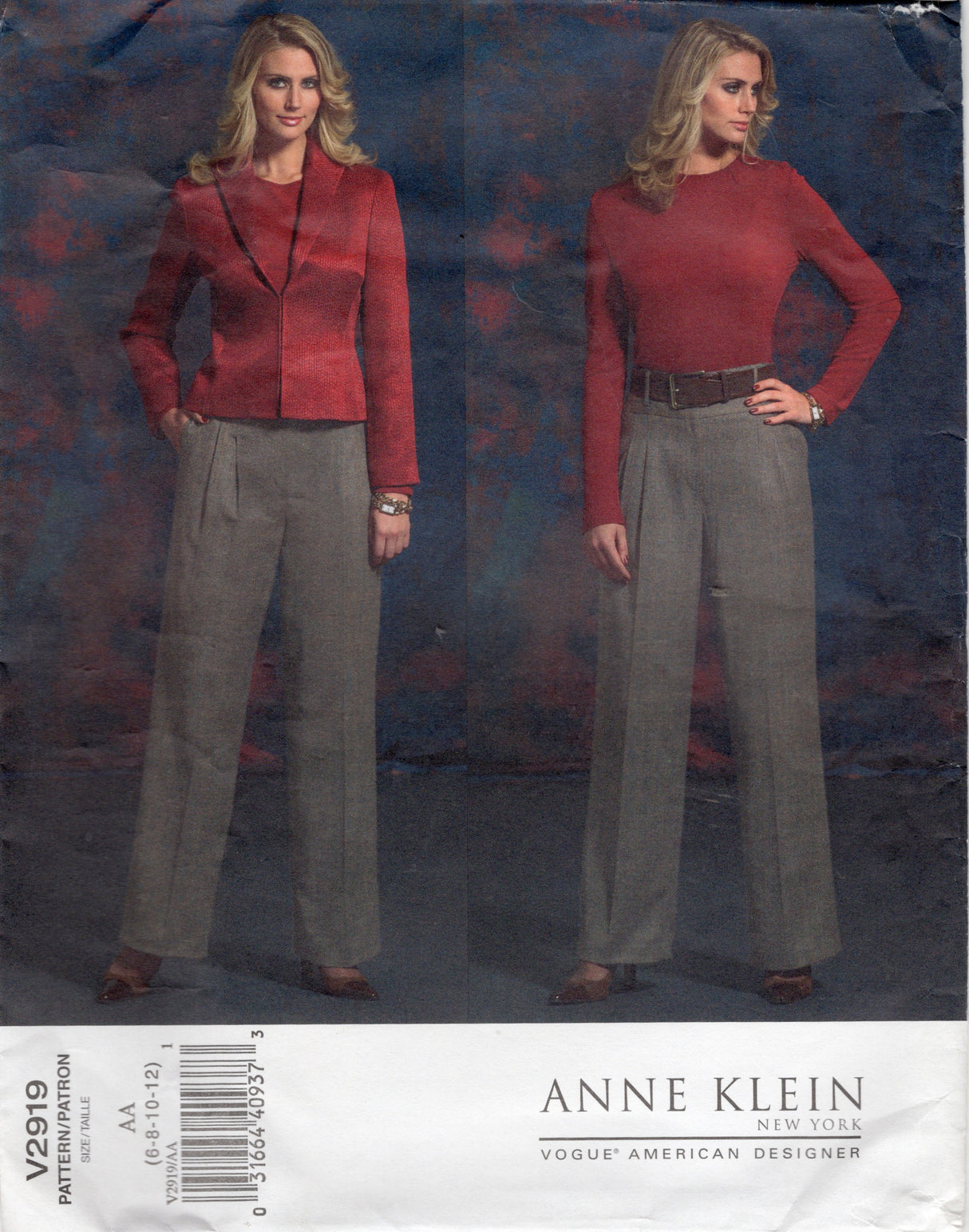 2000's Vogue Princess Line Jacket and Front Pleated Pants Pattern - Anne Klein - Bust 30.5-34" - No. 2919