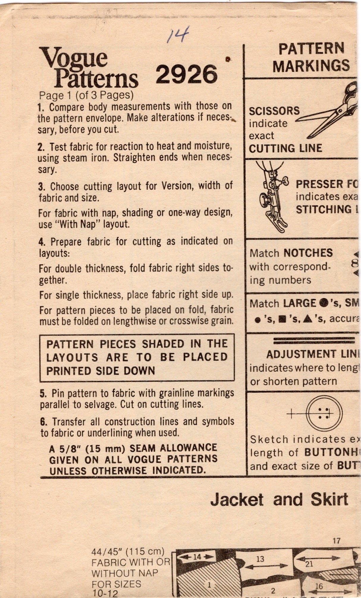 1970's Vogue Couturier Design Blouse, Skirt and Jacket Pattern by Sybil Connoly - Bust 36" - No. 2923