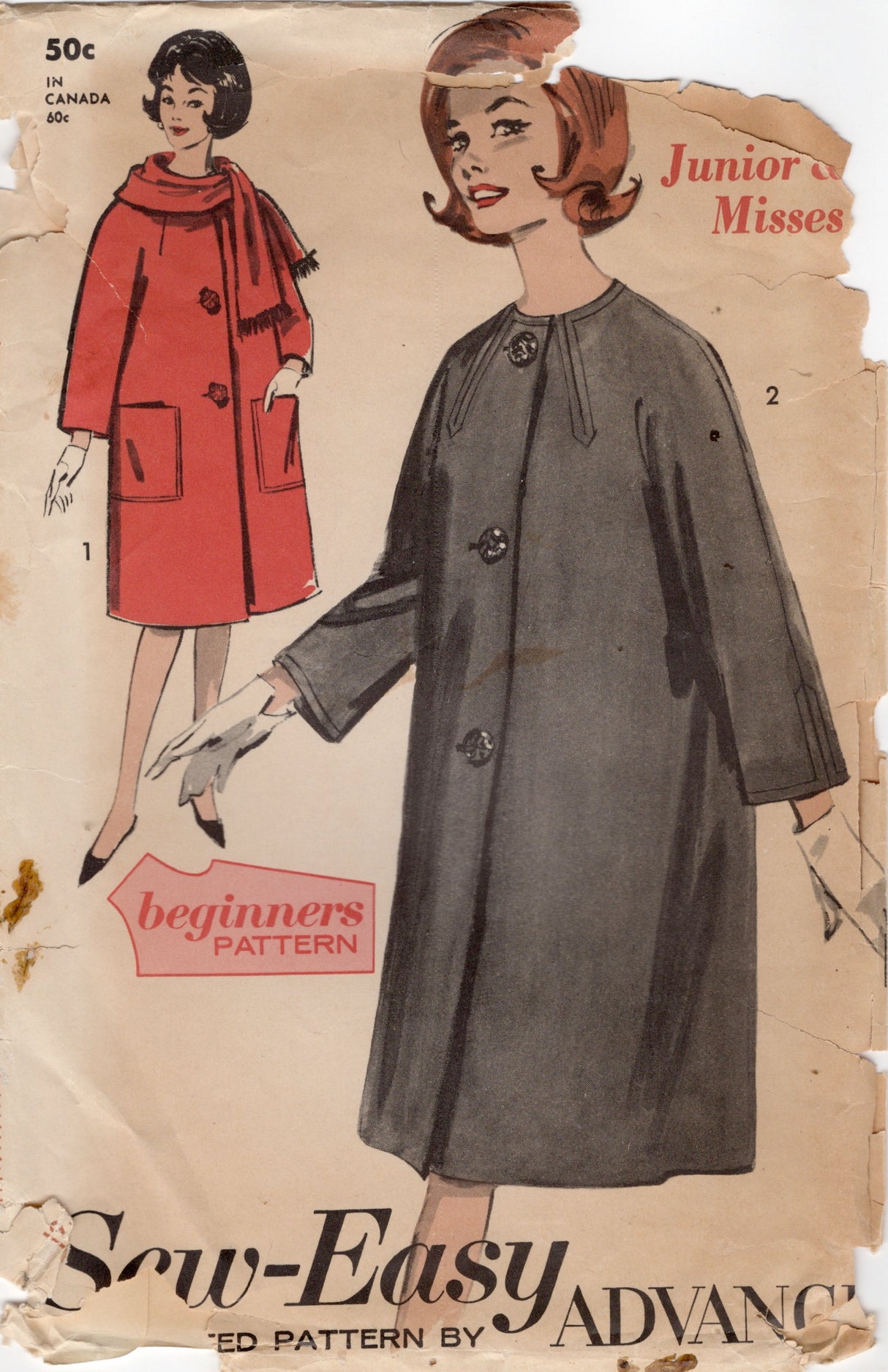 1960's Advance Coat and Scarf pattern - Bust 33" - No. 3016