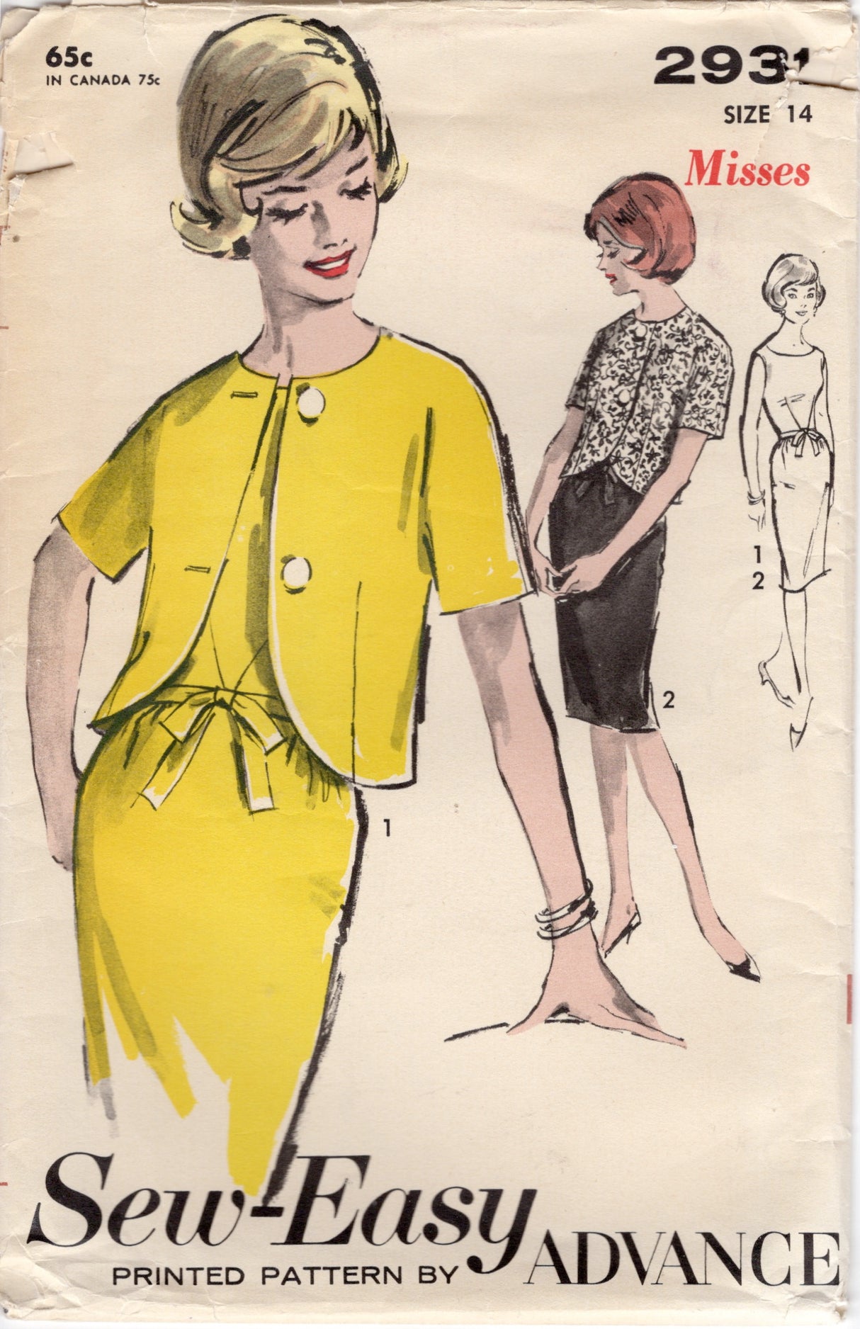 1960's Advance Sheath Dress and Bolero Jacket Pattern – Bust 34” - No. 2931