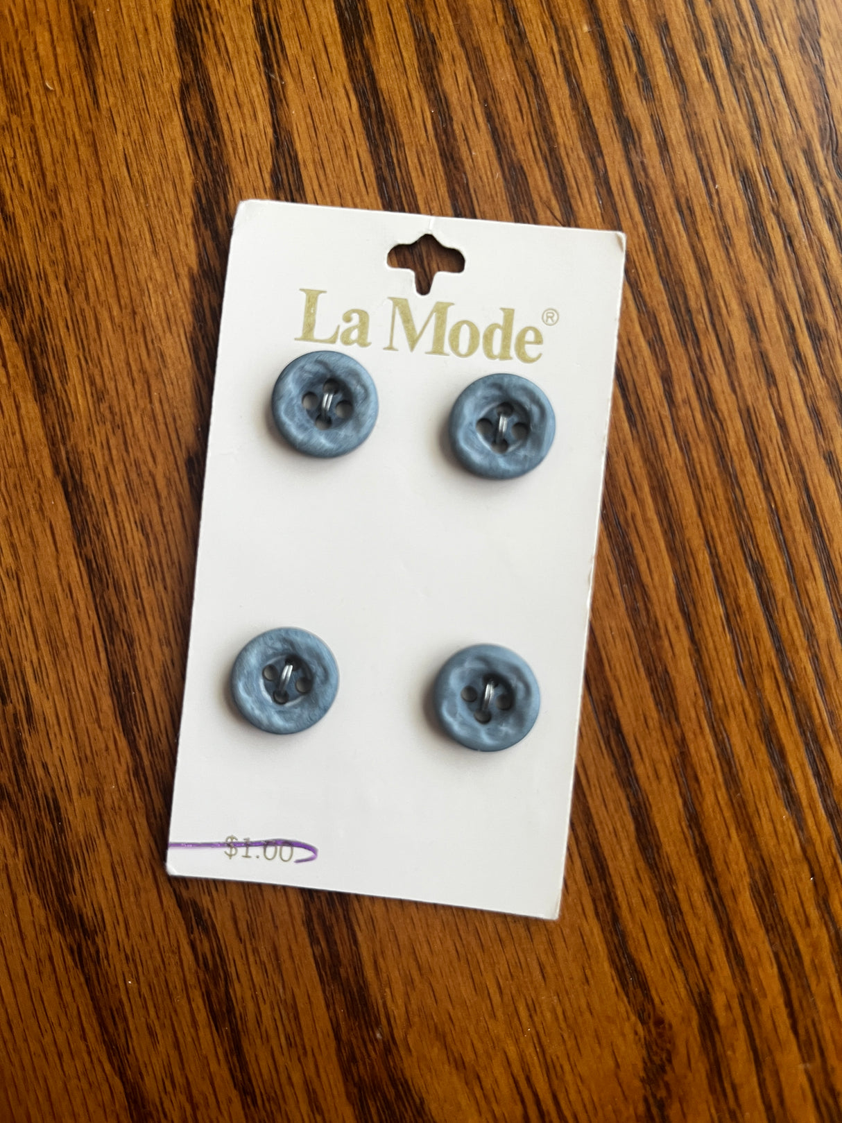 1980’s La Mode Navy Blue Marbled Plastic Button - Set of 4 - 1/2” - on card