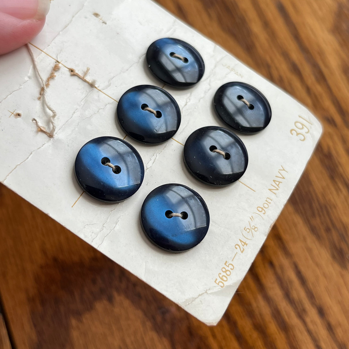 1960’s Le Chic Plastic Buttons - Deep Navy Blue - Set of 6 - Size 24 - 5/8" - on card