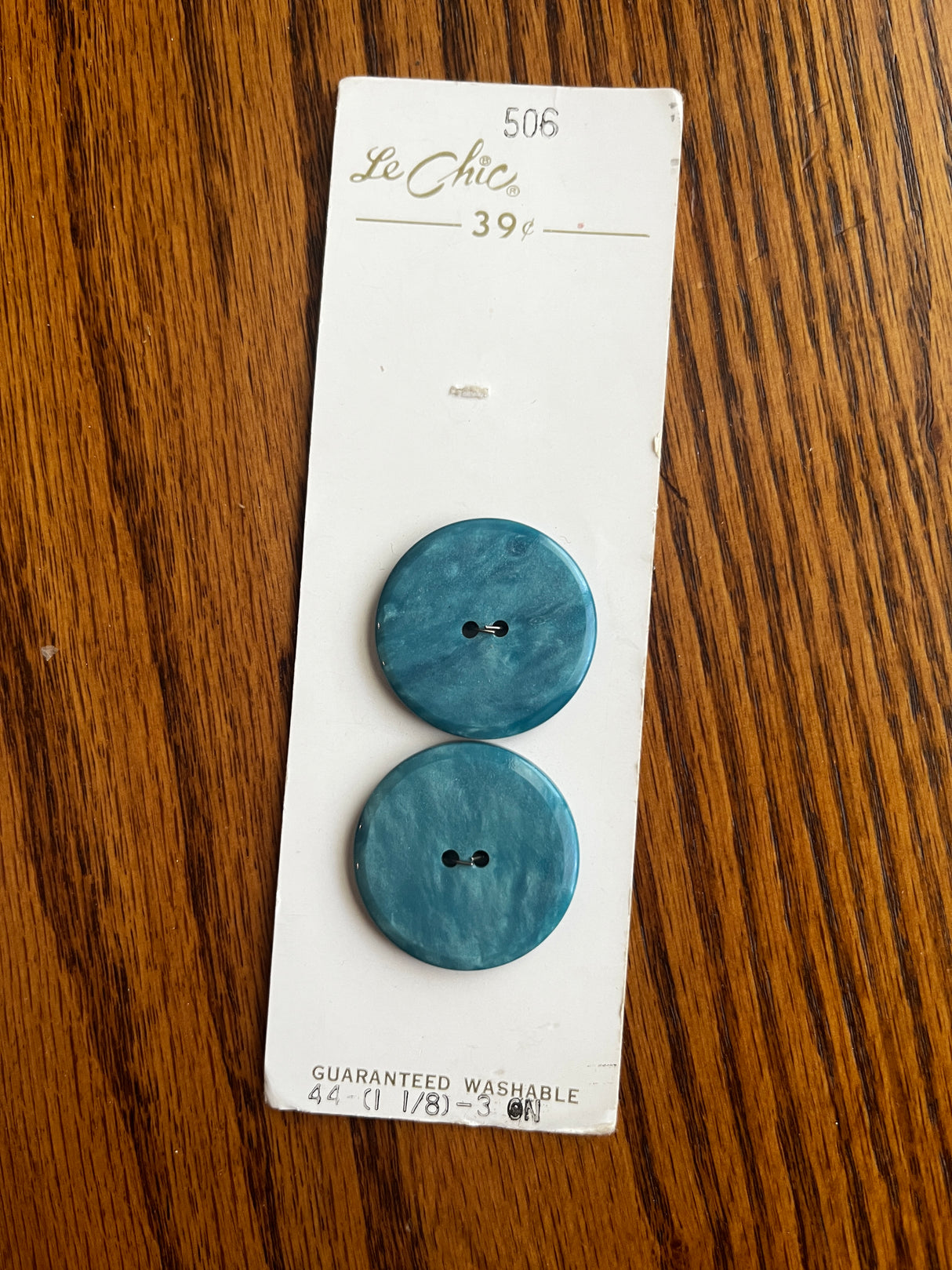 1970’s Le Chic Blue Marbled Plastic Buttons - 1 1/8” - set of 2 - on card