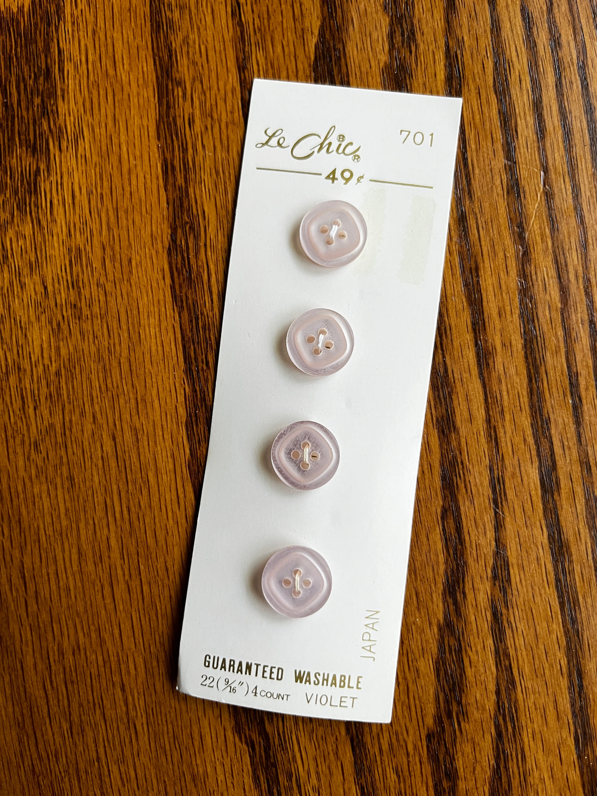 1980’s Le Chic Violet Purple Carved Plastic Button - Set of 4 - 9/16” - on card