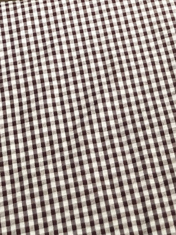 1970's Dark Brown and White Gingham Seersucker Fabric - (P249)