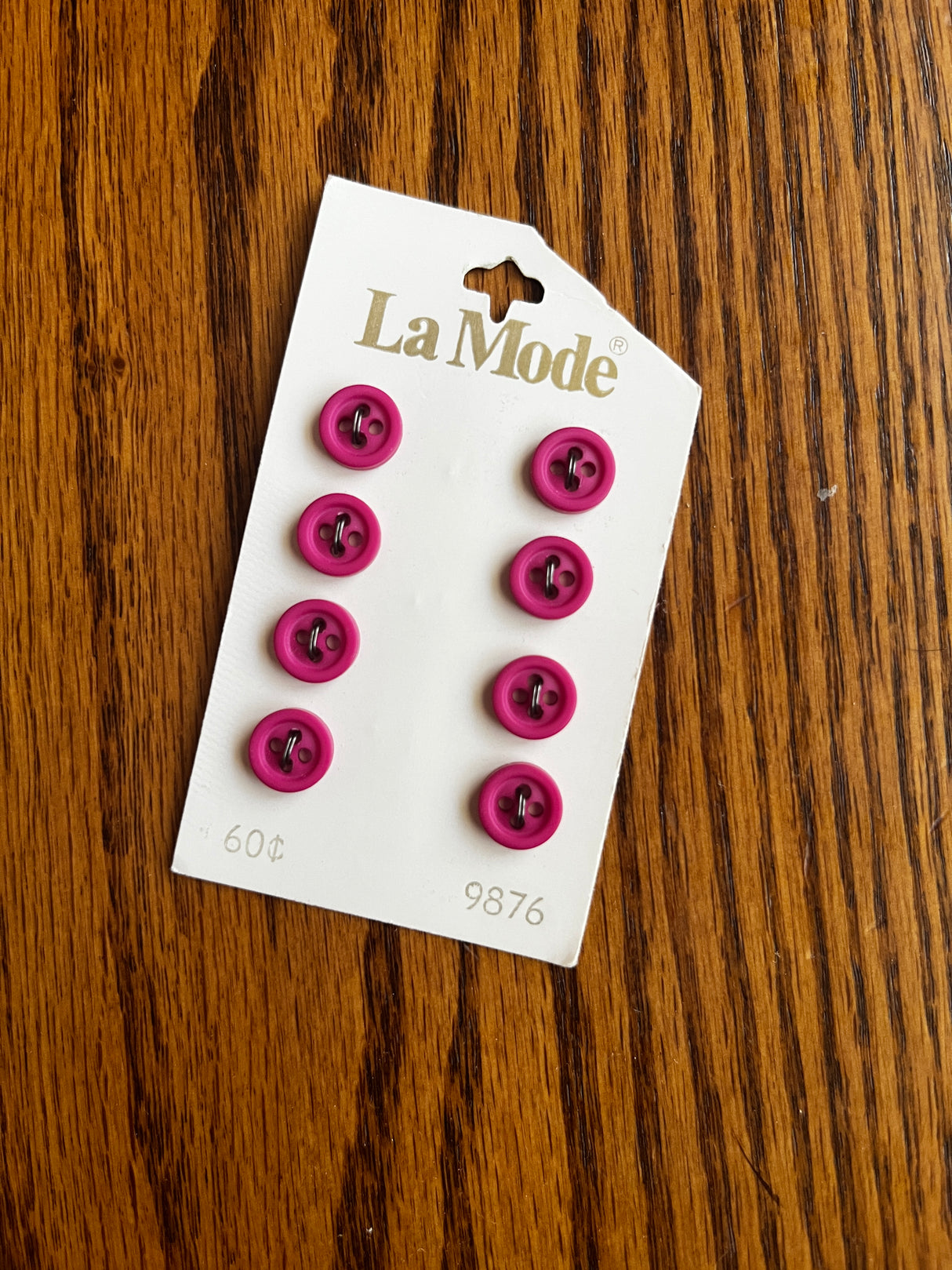 1980’s La Mode Medium Pink Plastic Buttons - Set of 8 - 3/8" - on card