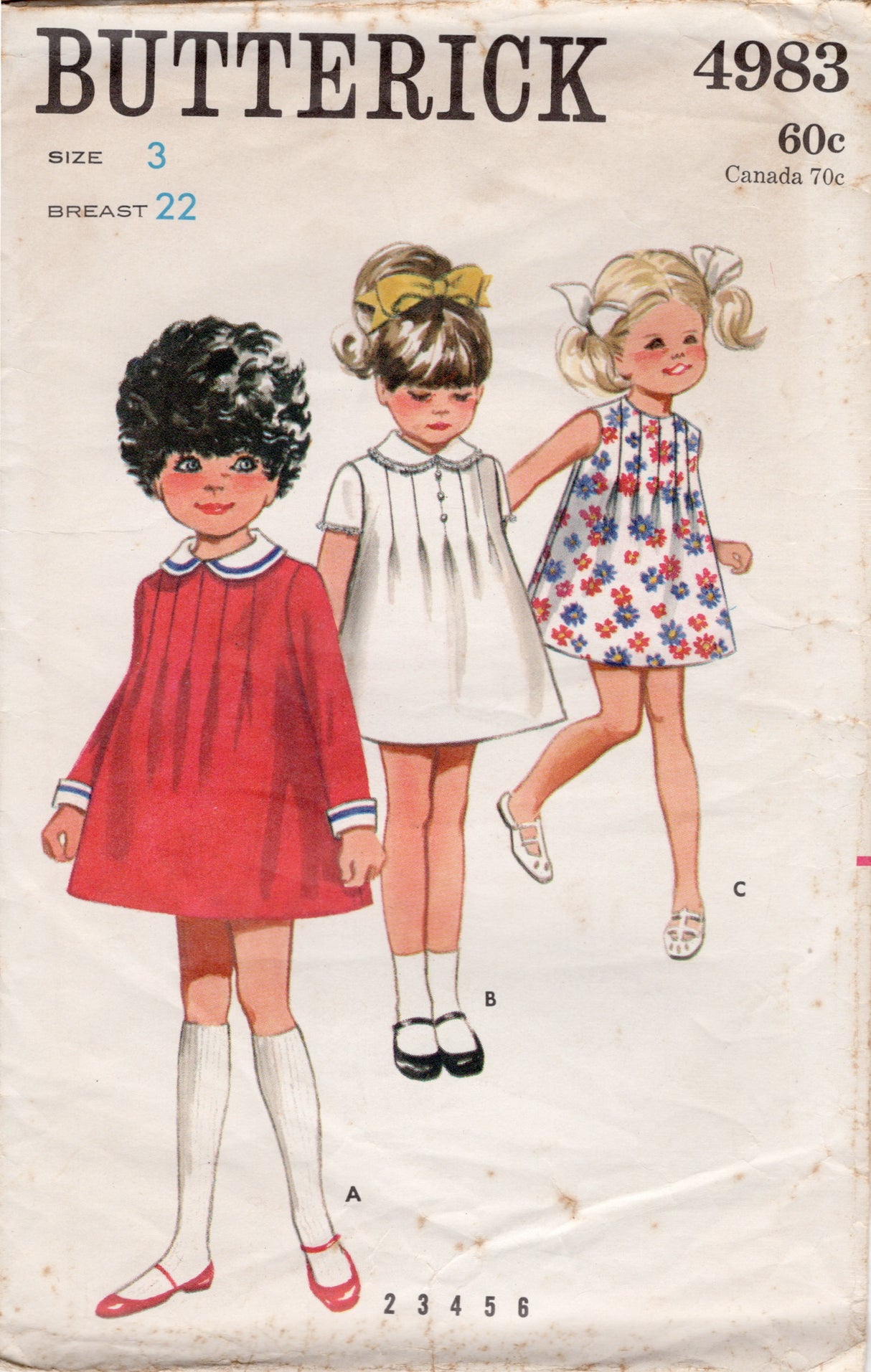 1960's Butterick Child's Tucked Front Dress - Chest 22" - No. 4983