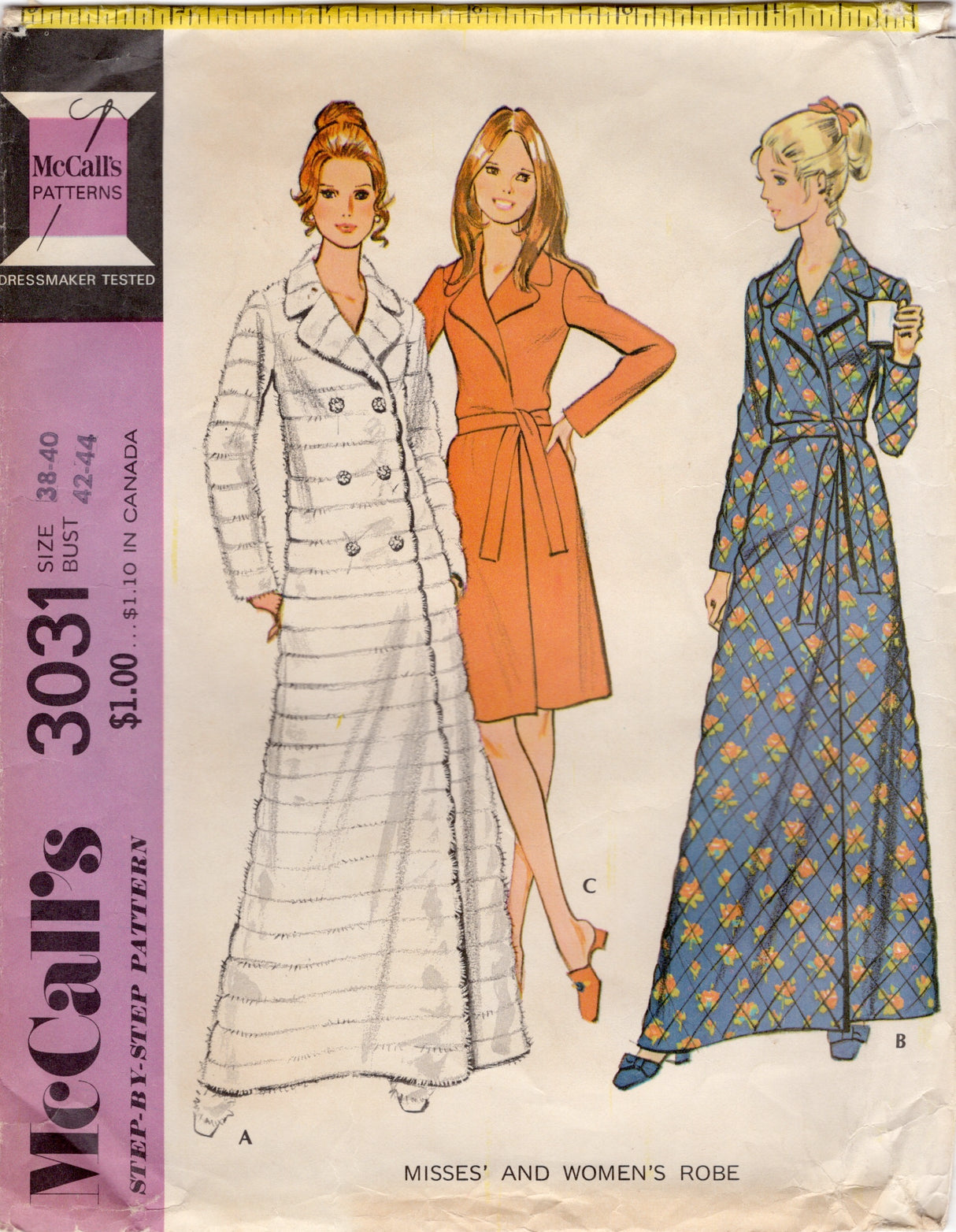 1970’s McCall's Tie or Button Closing Robe in Two Lengths Pattern - Bust 42-44" - No.3031