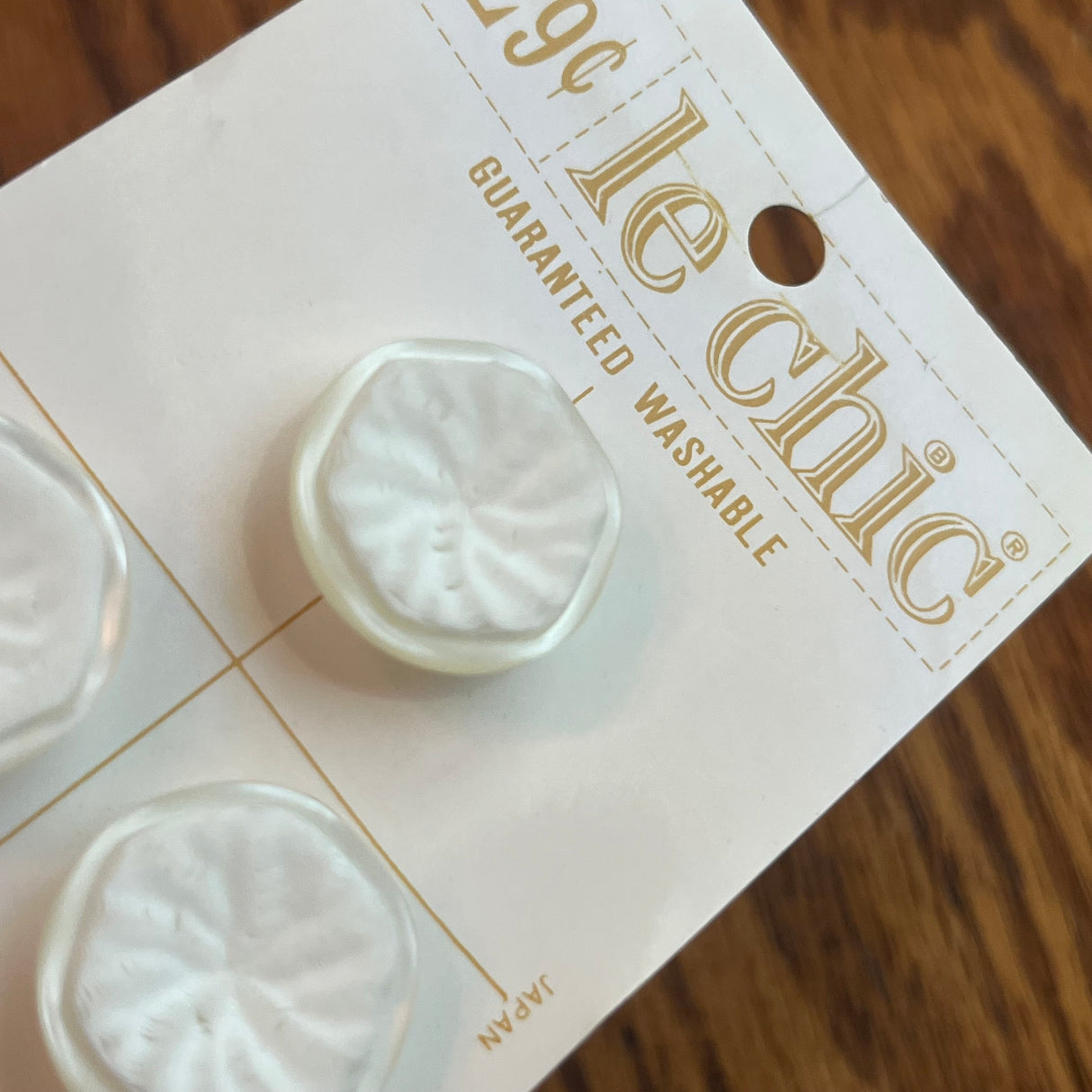 1960’s Le Chic Plastic Buttons - Cream and White - Set of 3 - 7/8" - on card