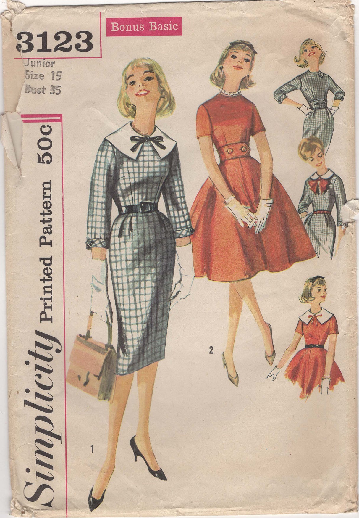 1950's Simplicity Fitted or Flared Dress Pattern - Bust 35" - No. 3123