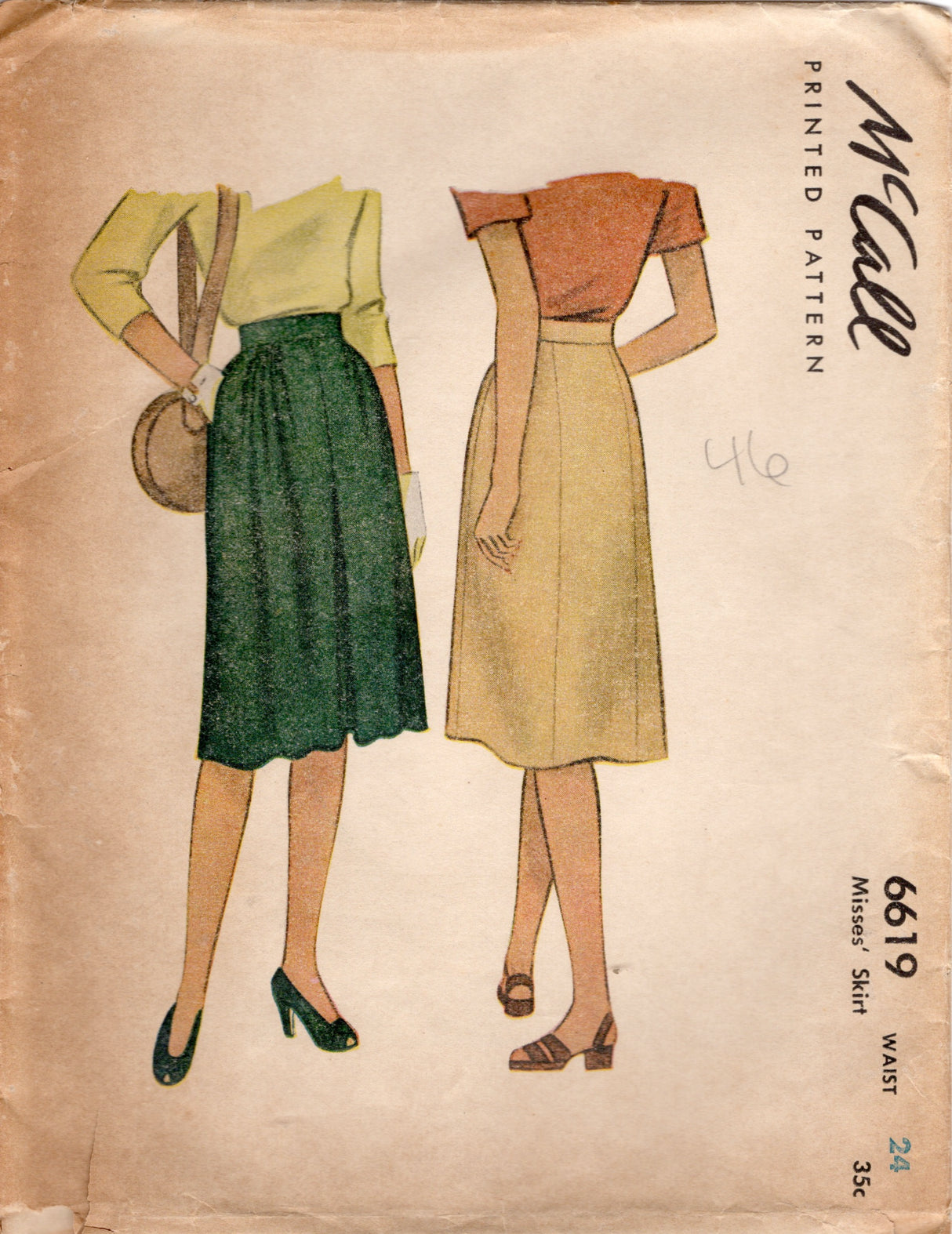 1940's McCall Straight Skirt Pattern - Waist 24" - No. 6610
