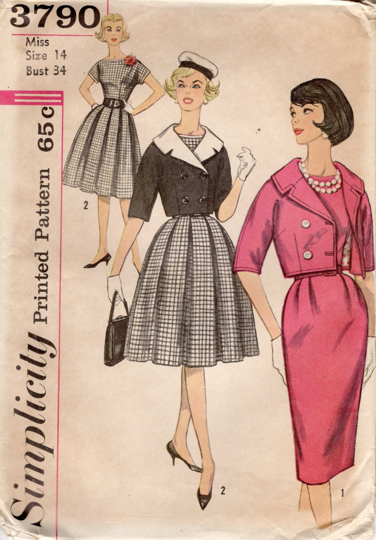 1960’s Simplicity Fit and Flare Dress Pattern with Double Breasted Bolero Jacket - Bust 34” - No. 3790