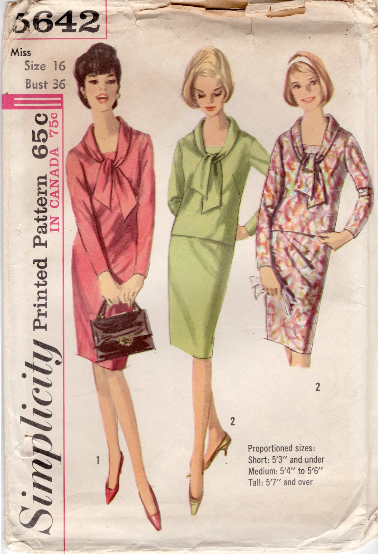 1960’s Simplicity Sheath One or Two Piece Dress - Bust 36” - No. 5642