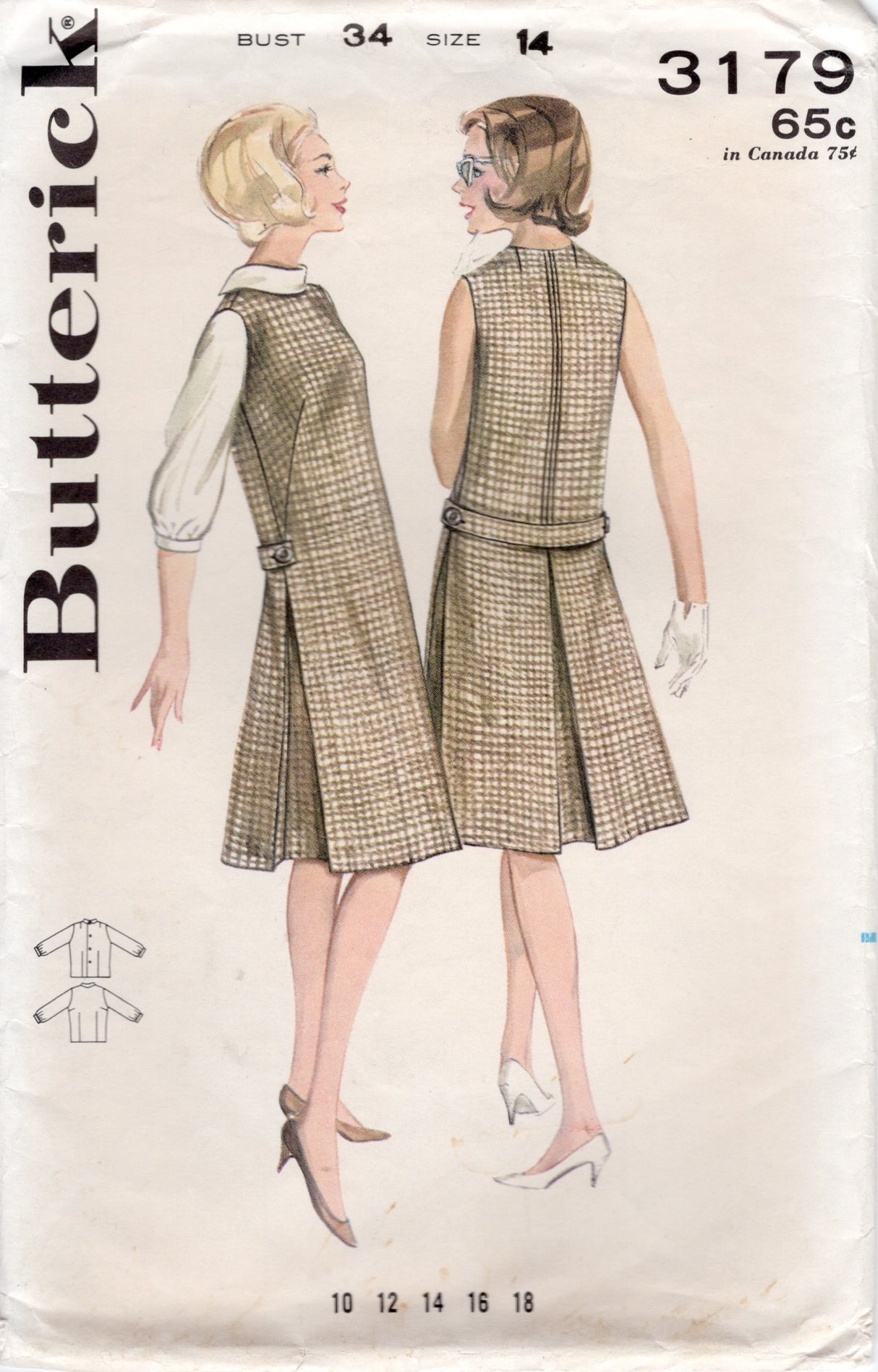 1960’s Butterick Sheath Jumper Dress and Blouse Pattern - Bust 34" - No. 3179