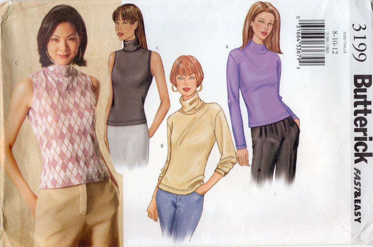 2000's Butterick Turtleneck Top Pattern - Bust 31.5-34" - No. 3199