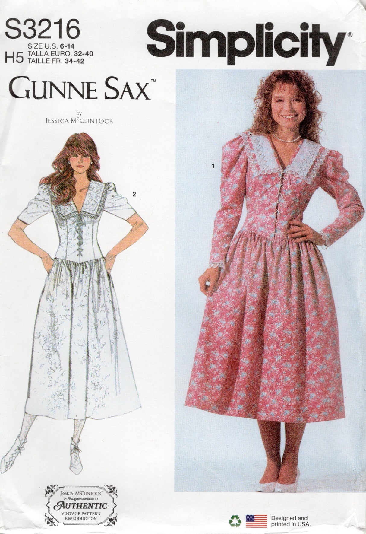 1980's Simplicity REPRODUCTION GUNNE SAX One Piece Drop Waist Dress Pattern - Bust 30.5-36" - No. S3216