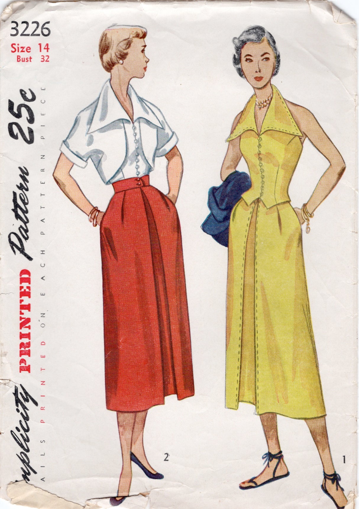 1950's Simplicity Skirt, Halter Top with Large Collar and Bolero Pattern - Bust 32" - No. 3226