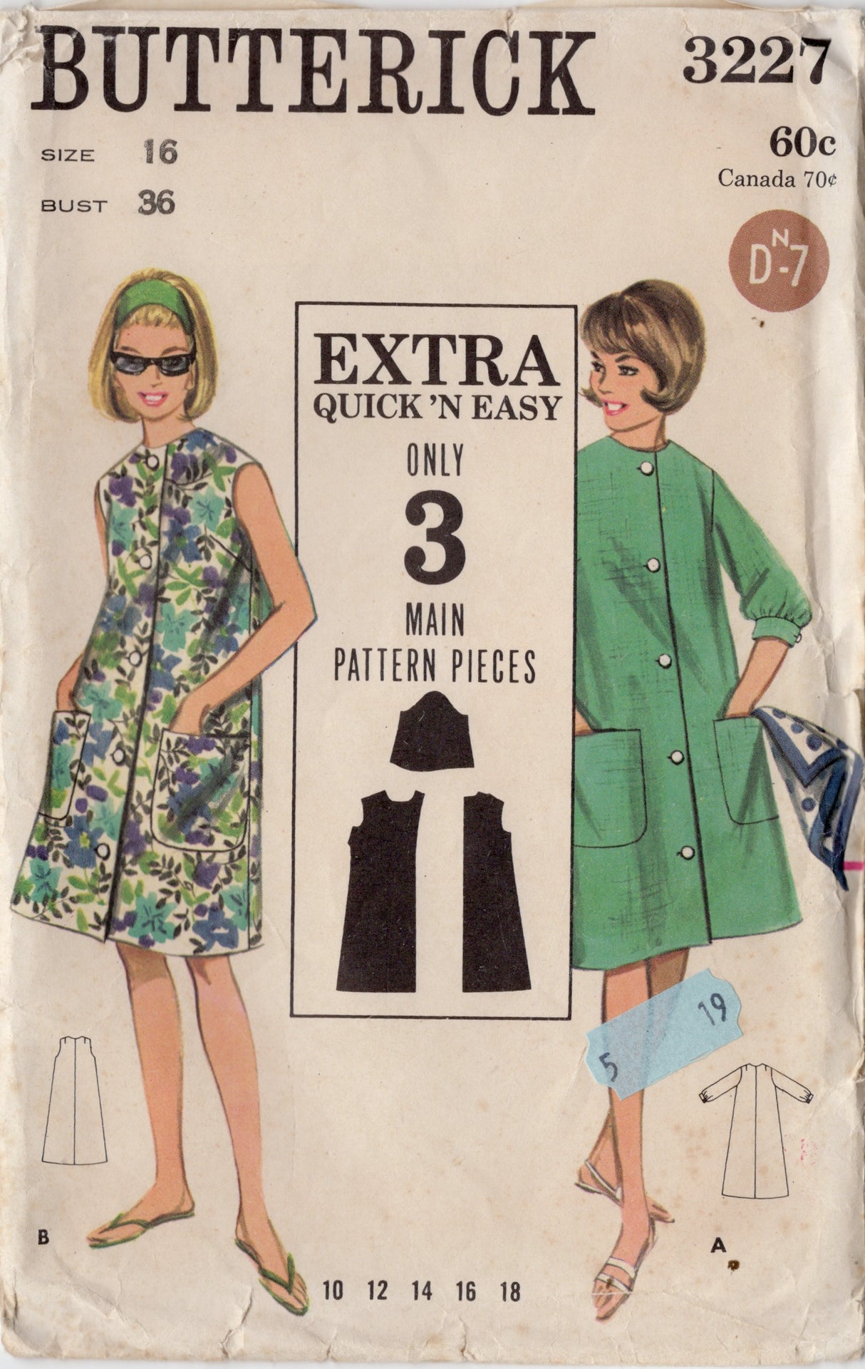 1960's Butterick Quick N Easy Beach Dress Pattern - Bust 36" - No. 3227