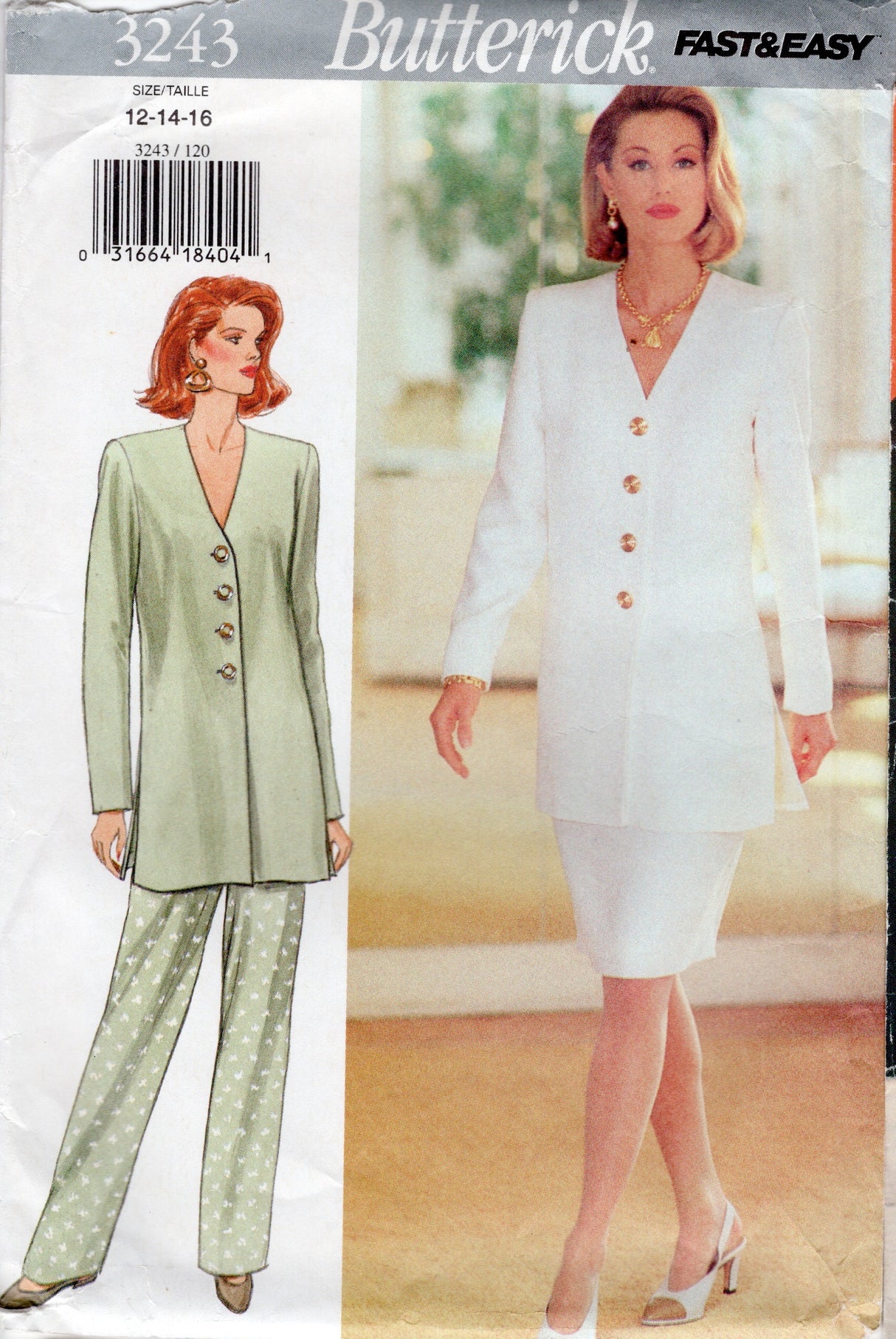 1990's Butterick Button up Tunic, Skirt and Pants Pattern - Bust 34-38" - No. 3243