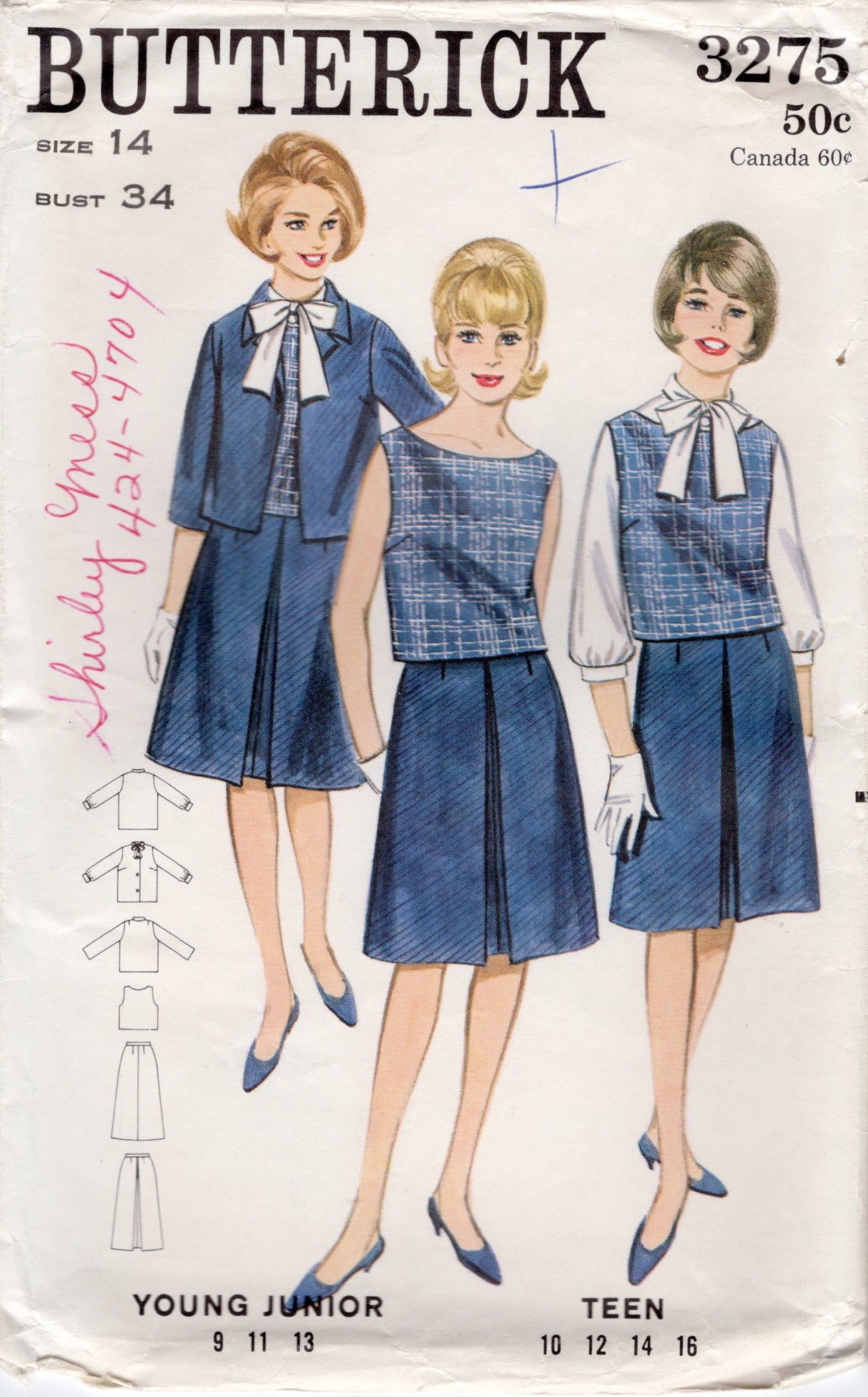1960's Butterick Coordinates with skirt, blouse, overblouse and Jacket - Bust 34" - No. 3275