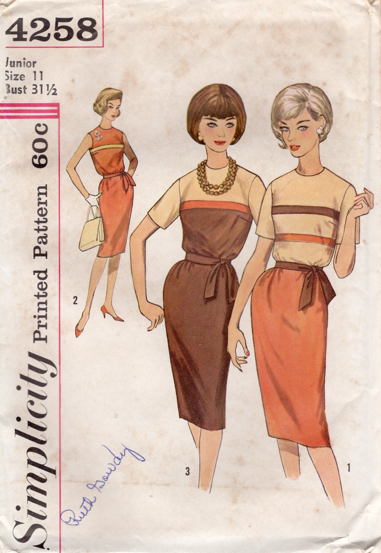 1960’s Simplicity One Piece Dress Pattern – Bust 31.5” - No. 4258