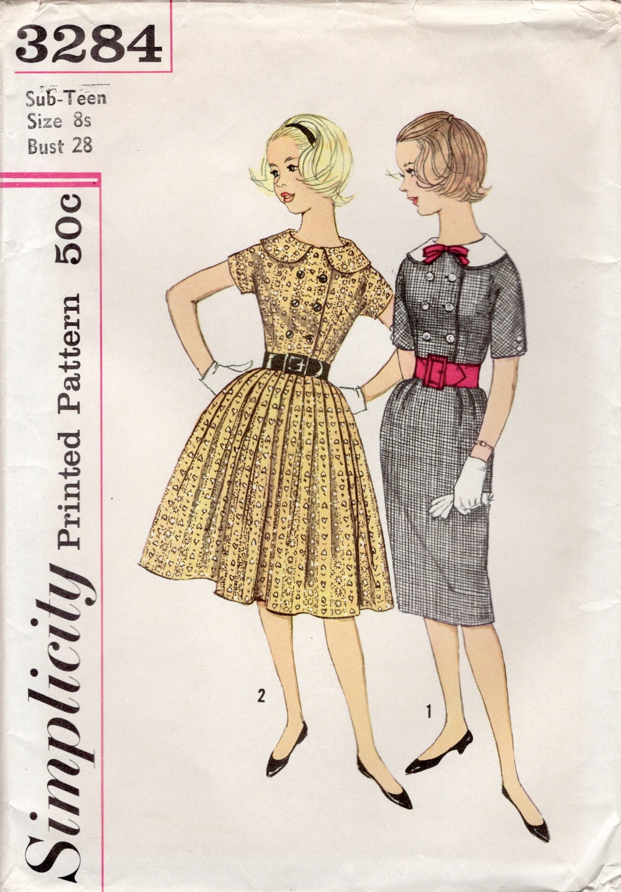 1960’s Simplicity Sub-Teen Shirtwaist Dress Pattern and Detachable Collar – Bust 28” - No. 3284