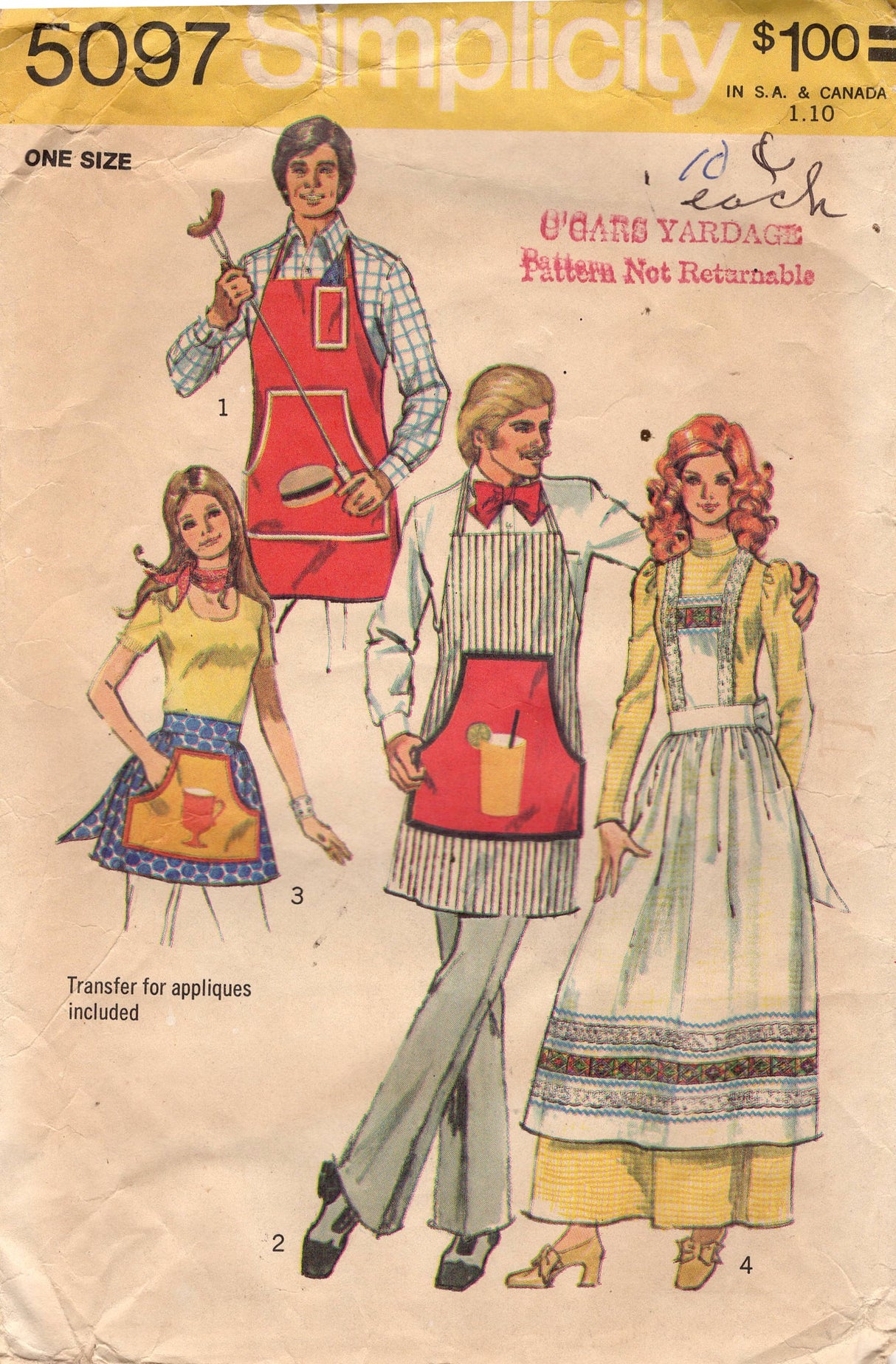 1970's Simplicity Full or Half Apron pattern - One Size - No. 5097