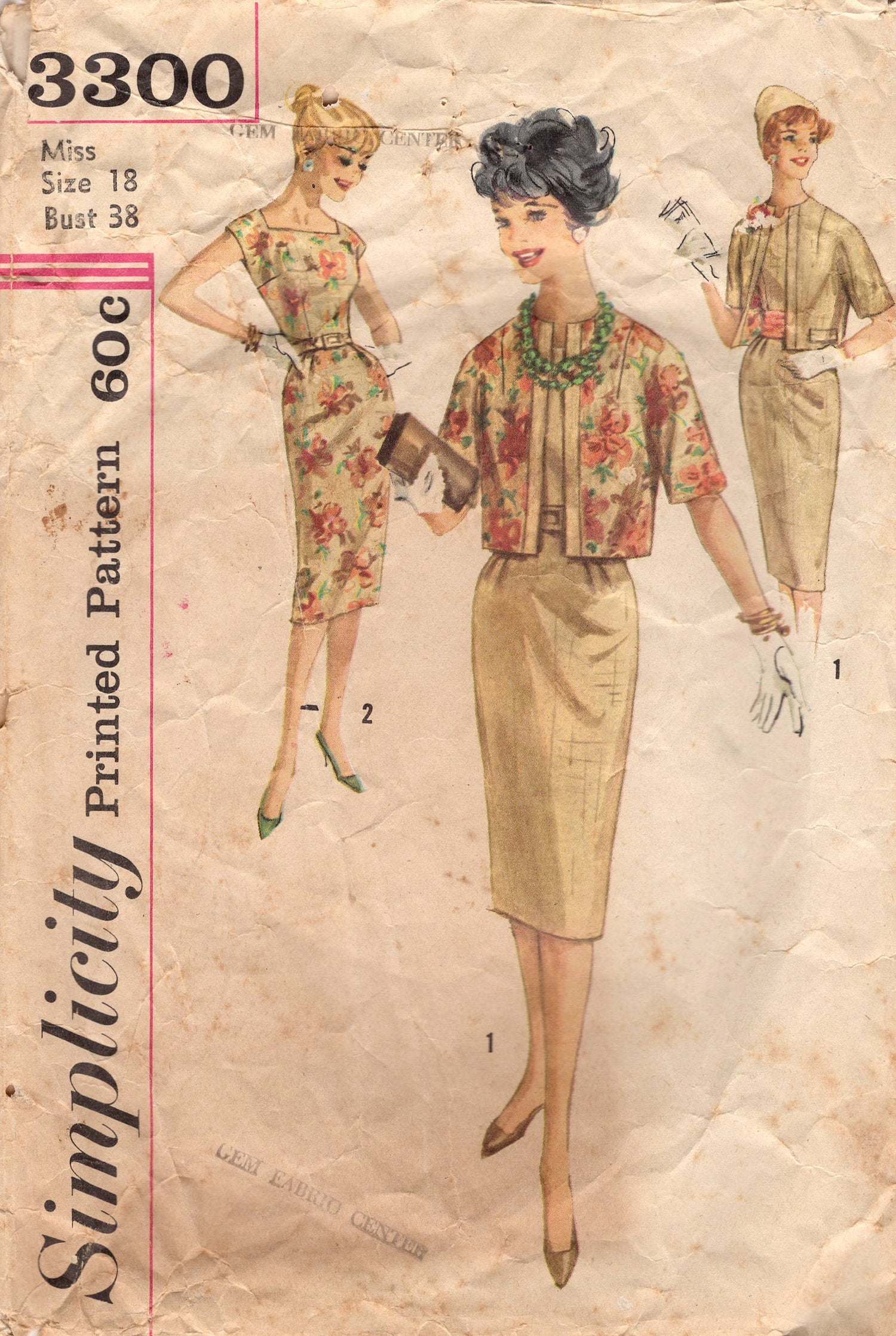 1960's Simplicity Sheath Dress and Reversible Jacket Pattern - Bust 38" - No. 3300