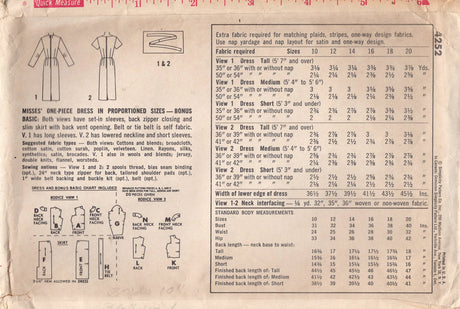 1960's Simplicity Sheath Dress Pattern in Proportioned sizing - Bust 38" - No. 4252