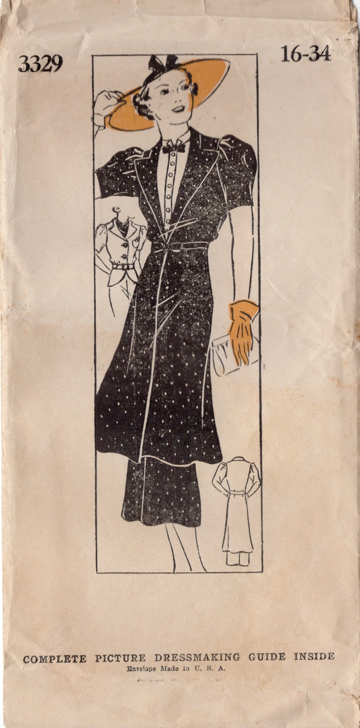 1930's Mail Order Jacket or Tunic and Straight Line Skirt Pattern - Bust 34" - No. 3329