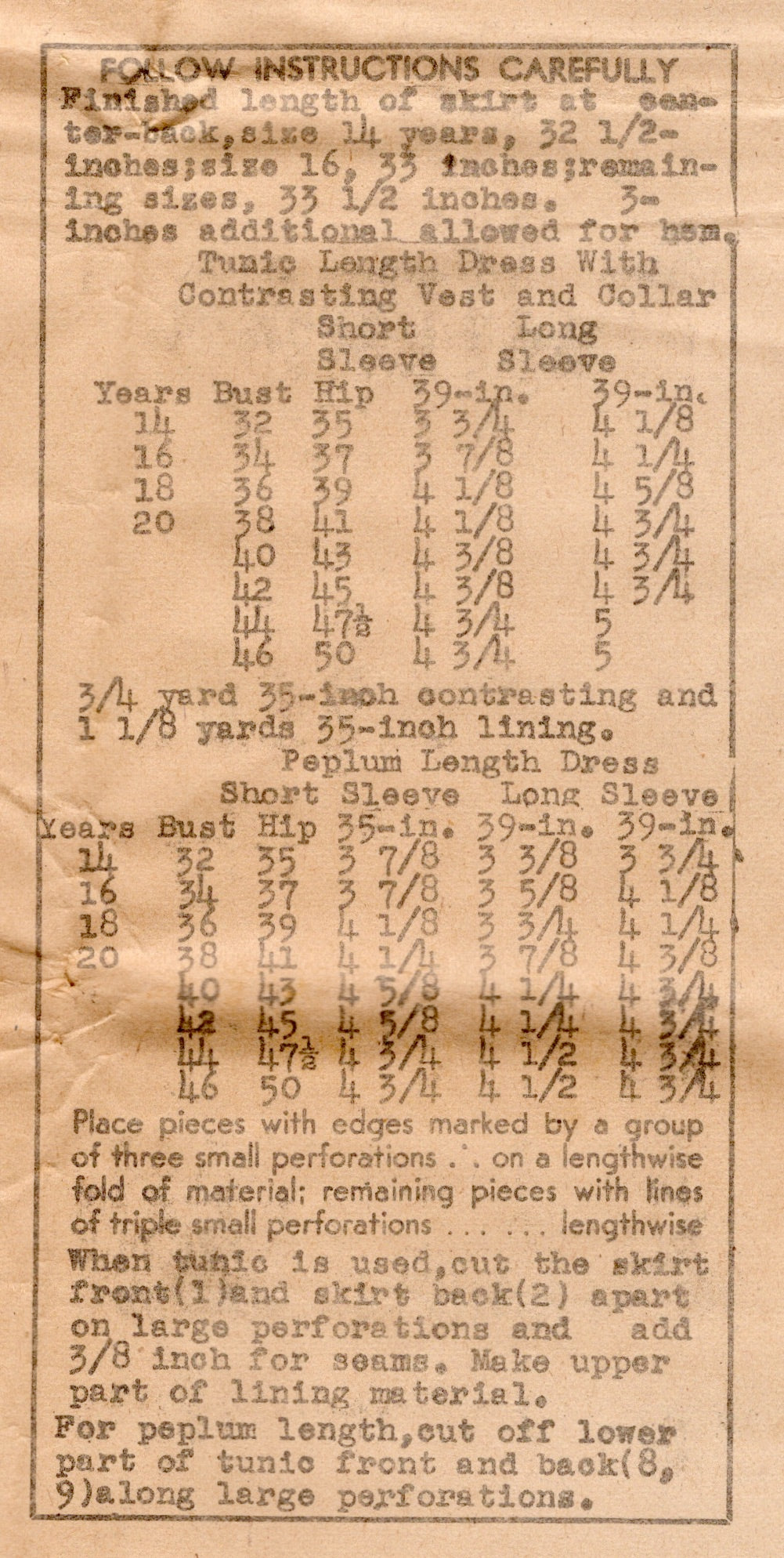 1930's Mail Order Jacket or Tunic and Straight Line Skirt Pattern - Bust 34" - No. 3329