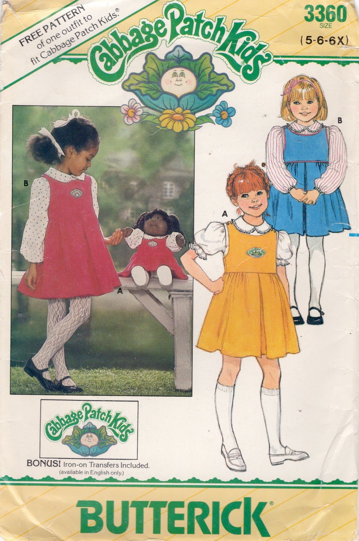 1980's Butterick Child's Cabbage Patch Kids Dress and Shirt Pattern - 5-6-6X yrs - Chest 24-25.5" - No. 3360