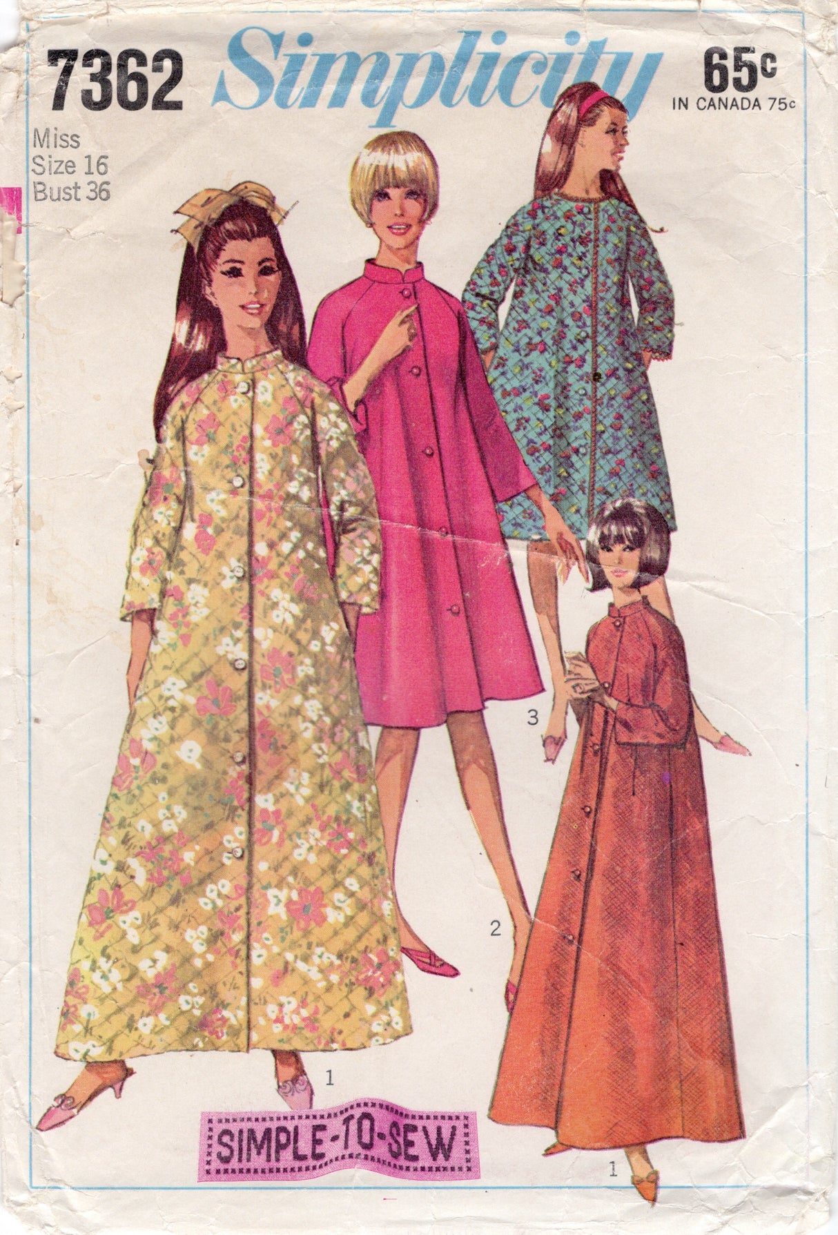 1960's Simplicity Robe Pattern - Bust 36" - No. 7362