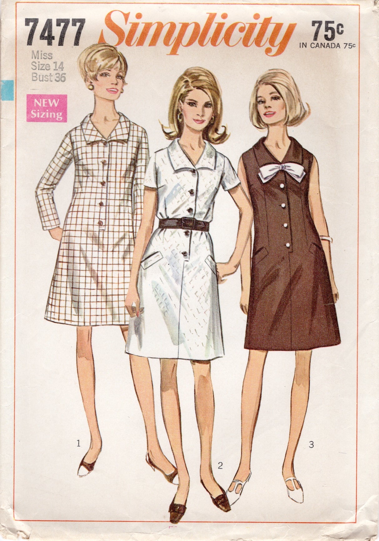 1960's Simplicity Shirtwaist Sheath Dress Pattern - Bust 36" - No. 7477