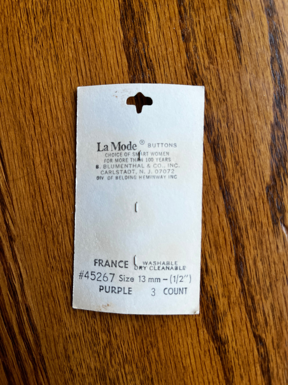 1980’s La Mode Light Purple Carved Plastic Button - Set of 3 - 1/2” - on card