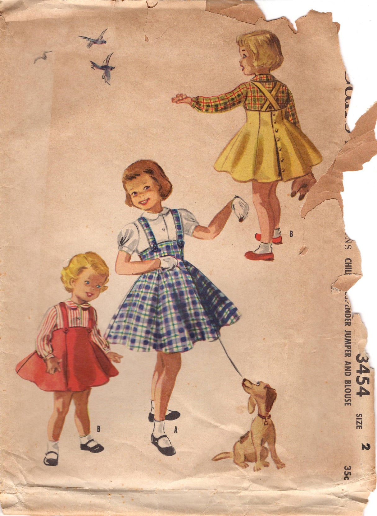 1950's McCall's Child's Blouse and Suspendered Raised Waist Skirt - Chest 21" - No. 3454