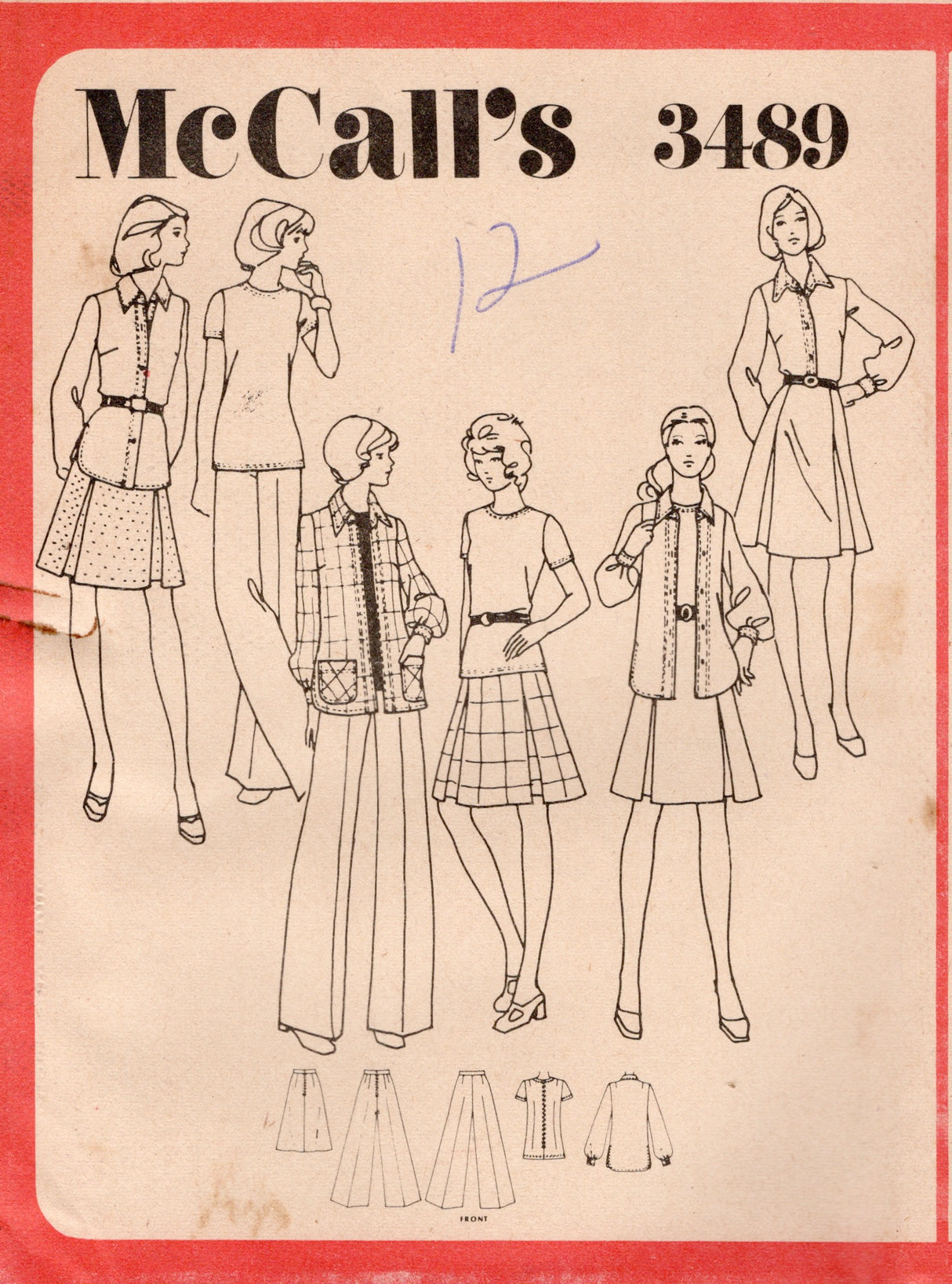 1970's McCall's Shacket (Shirt Jacket), Blouse, A Line Skirt and Pants Pattern - Bust 34" - No. 3489